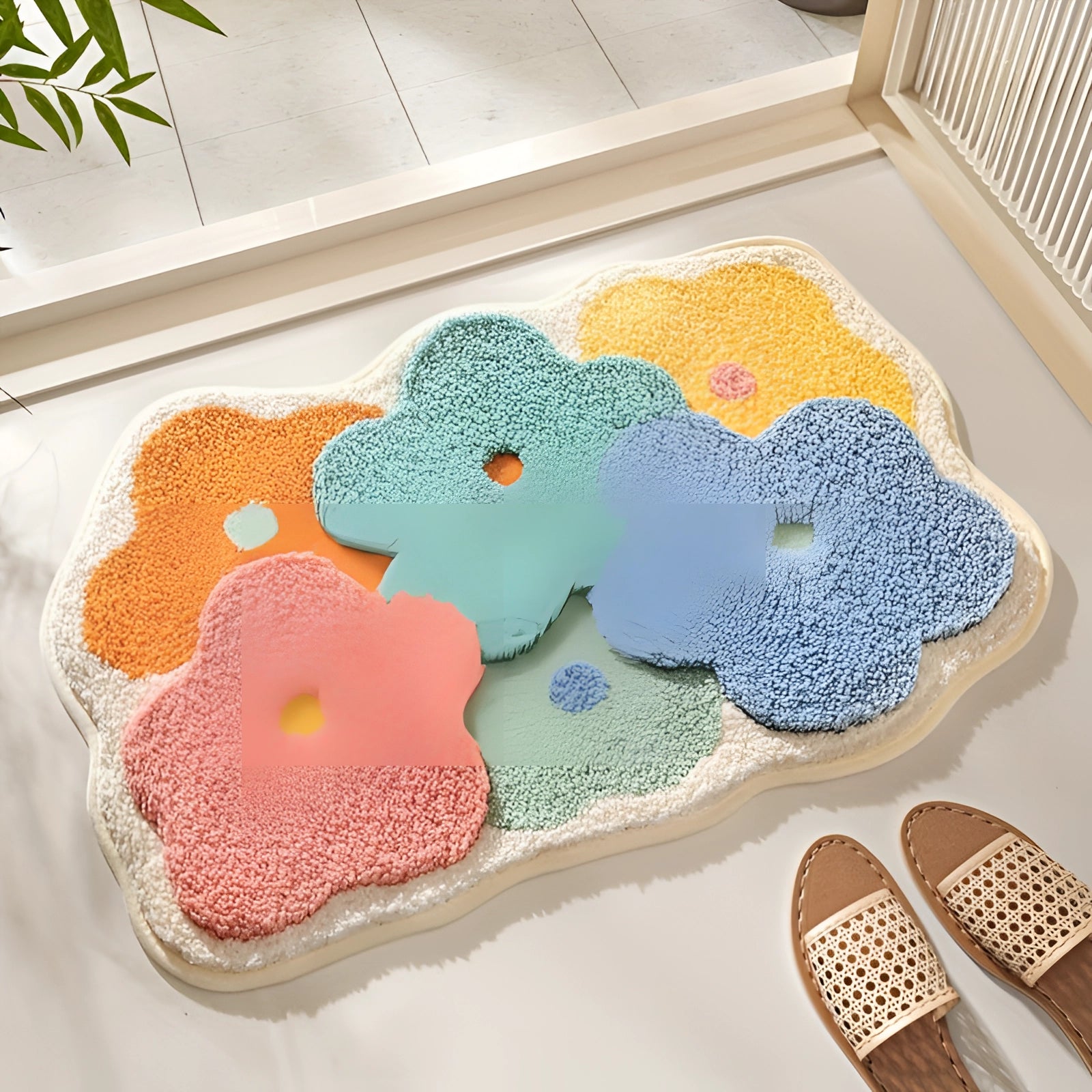 Floral Non-Slip Water-Absorbent Bath Mat - Soft Plush Rug