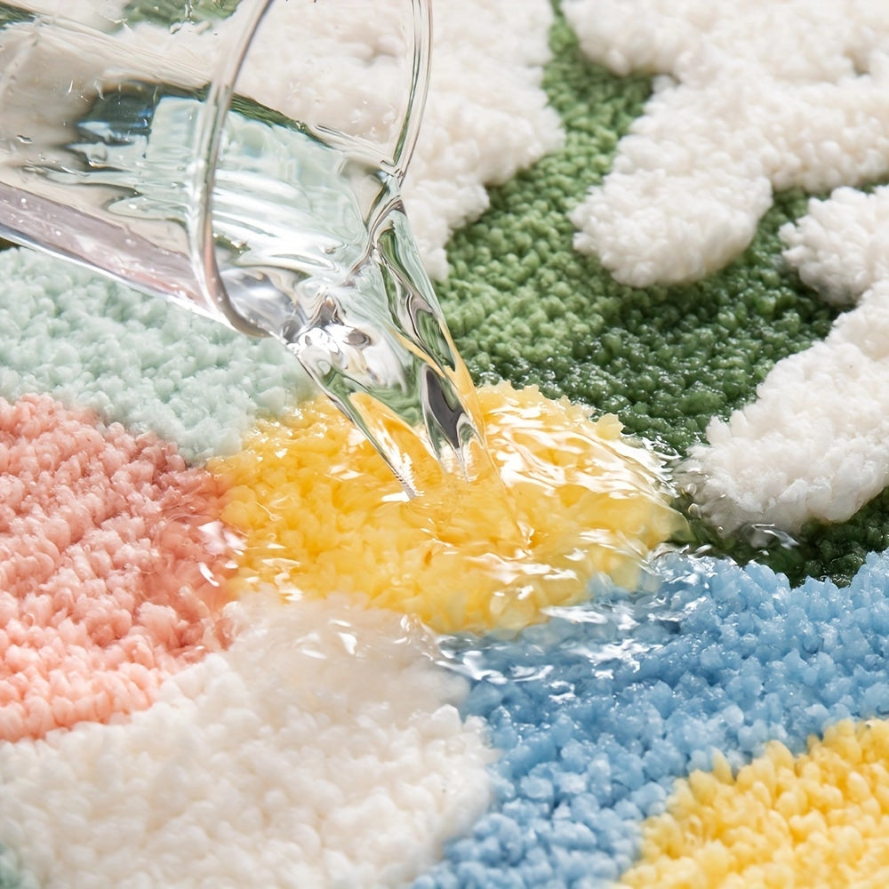 Floral Non-Slip Water-Absorbent Bath Mat - Soft Plush Rug