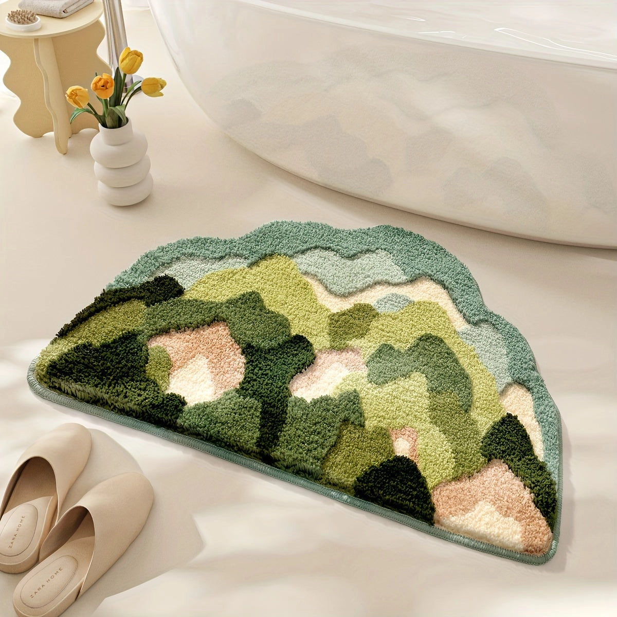 Floral Non-Slip Water-Absorbent Bath Mat - Soft Plush Rug