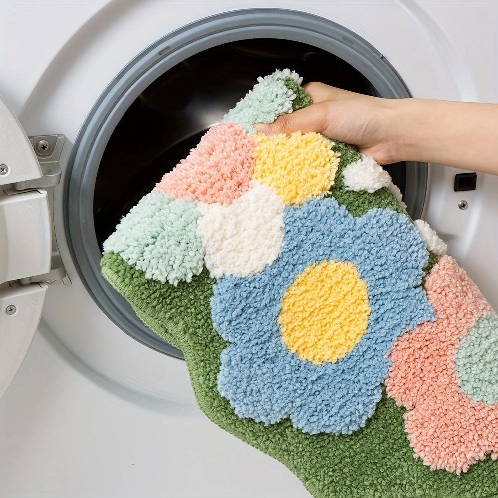 Floral Non-Slip Water-Absorbent Bath Mat - Soft Plush Rug