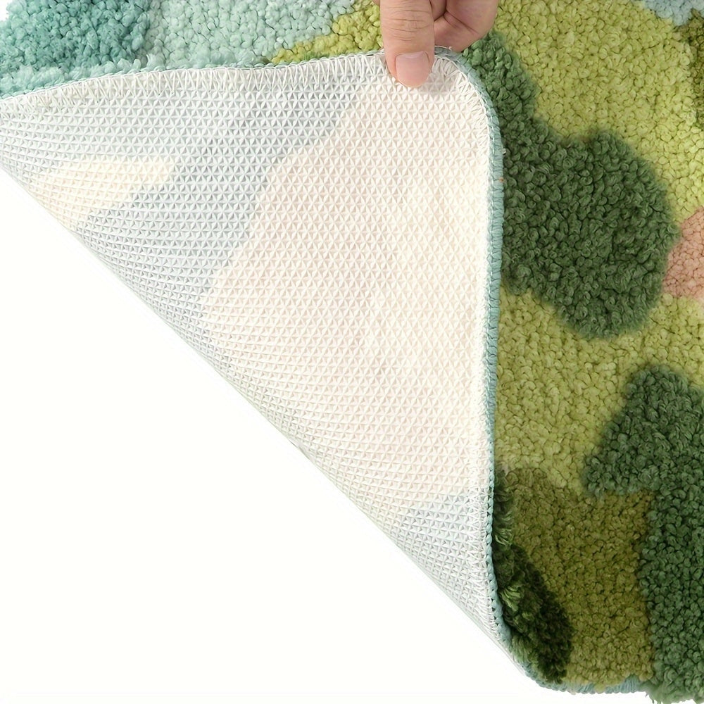 Floral Non-Slip Water-Absorbent Bath Mat - Soft Plush Rug