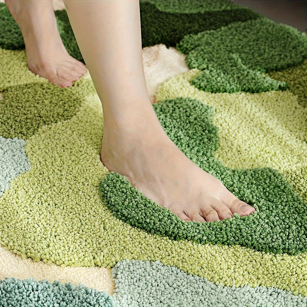 Floral Non-Slip Water-Absorbent Bath Mat - Soft Plush Rug