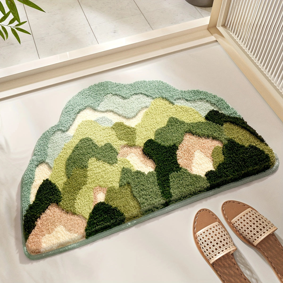 Floral Non-Slip Water-Absorbent Bath Mat - Soft Plush Rug