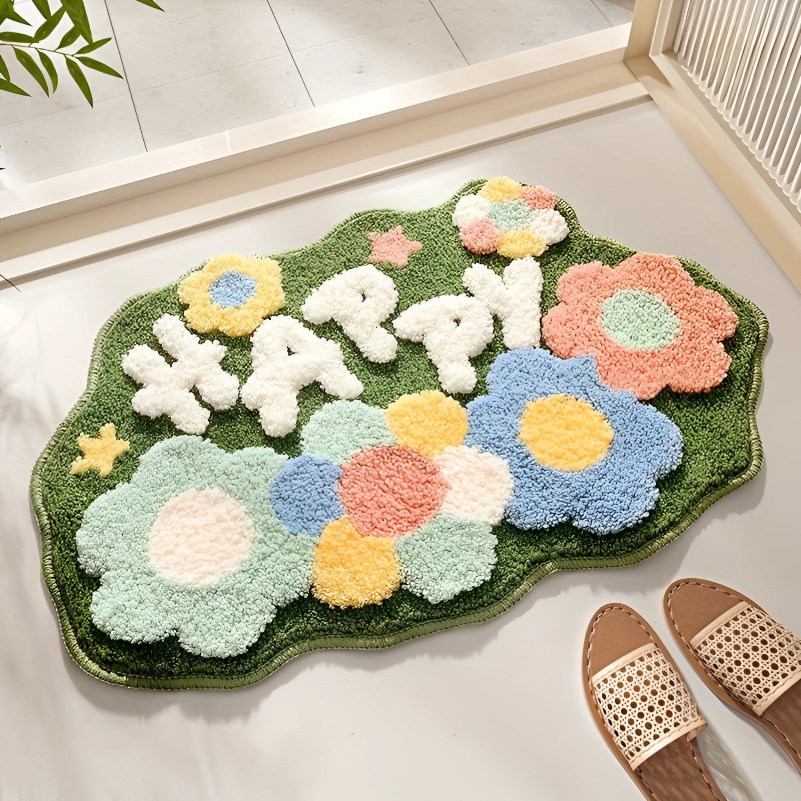 Floral Non-Slip Water-Absorbent Bath Mat - Soft Plush Rug