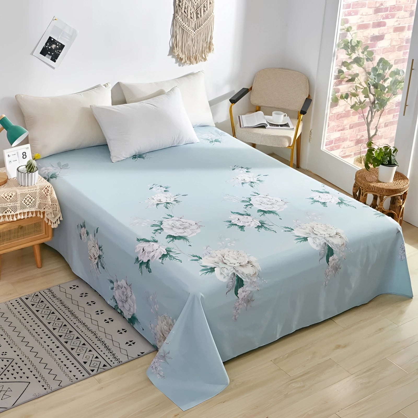 Geometric Pink and Gray Cotton Bedding Set featuring a modern duvet cover in a cozy bedroom setting with a clean and comfortable interior design.