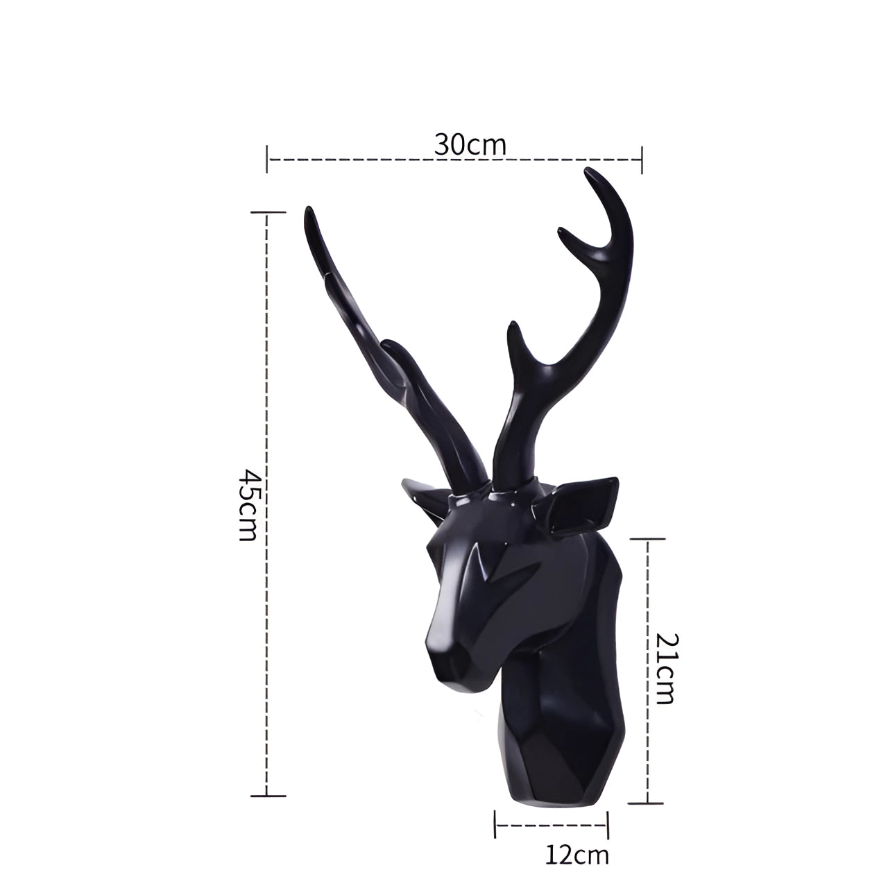 Gold geometric deer head wall art with prominent antlers, designed in a modern 3D style, showcasing a stylized stag crafted from natural materials.