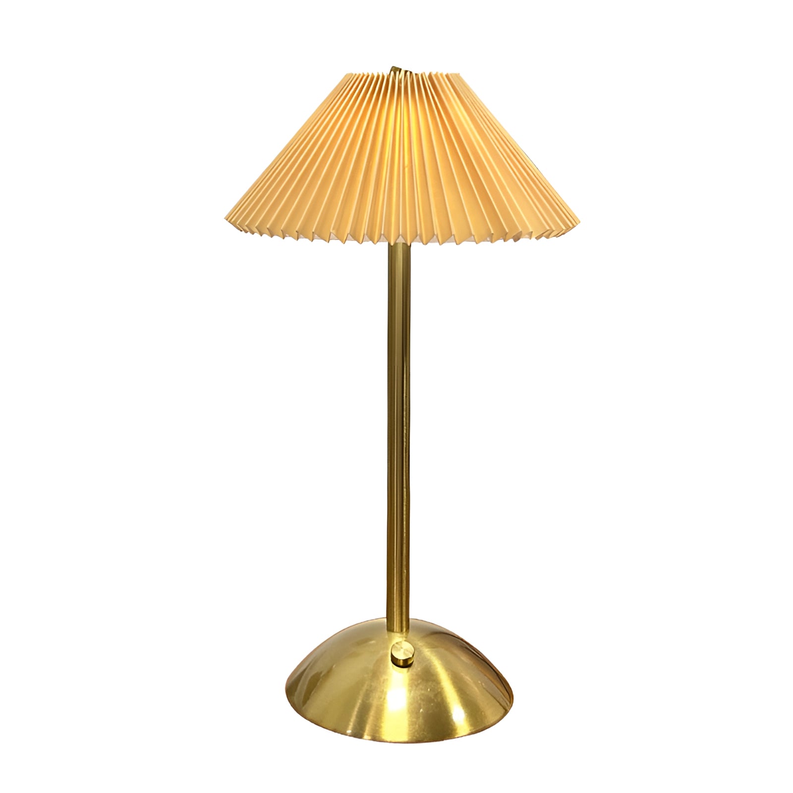 Vintage mid-century retro gold brass floor lamp with pleated shade.