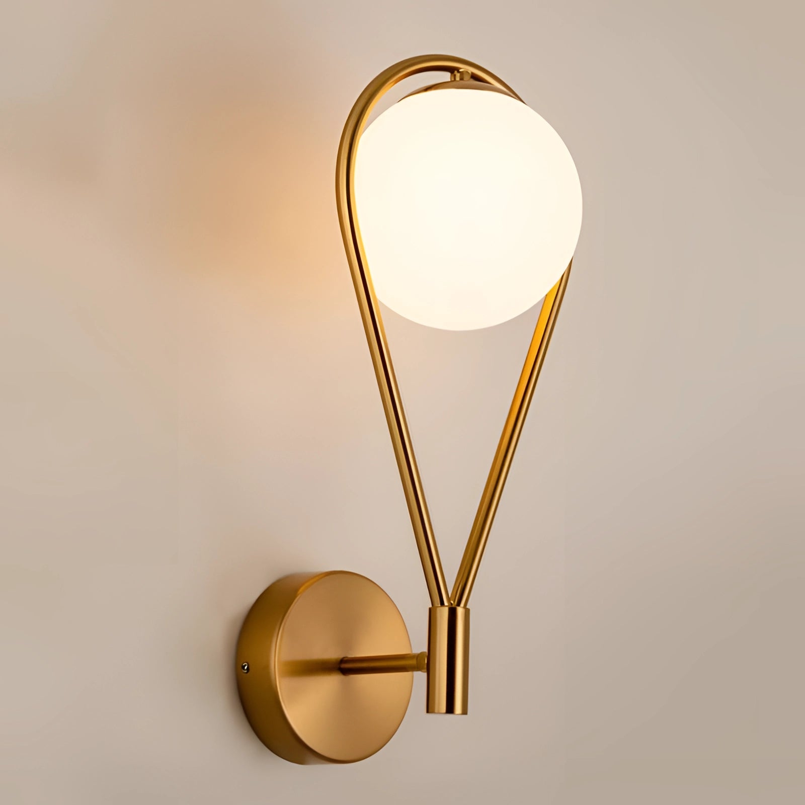 Gold Brass Wall Sconce with Modern Geometric Globe Design and Amber Light Bulb, Luxury Lighting Fixture