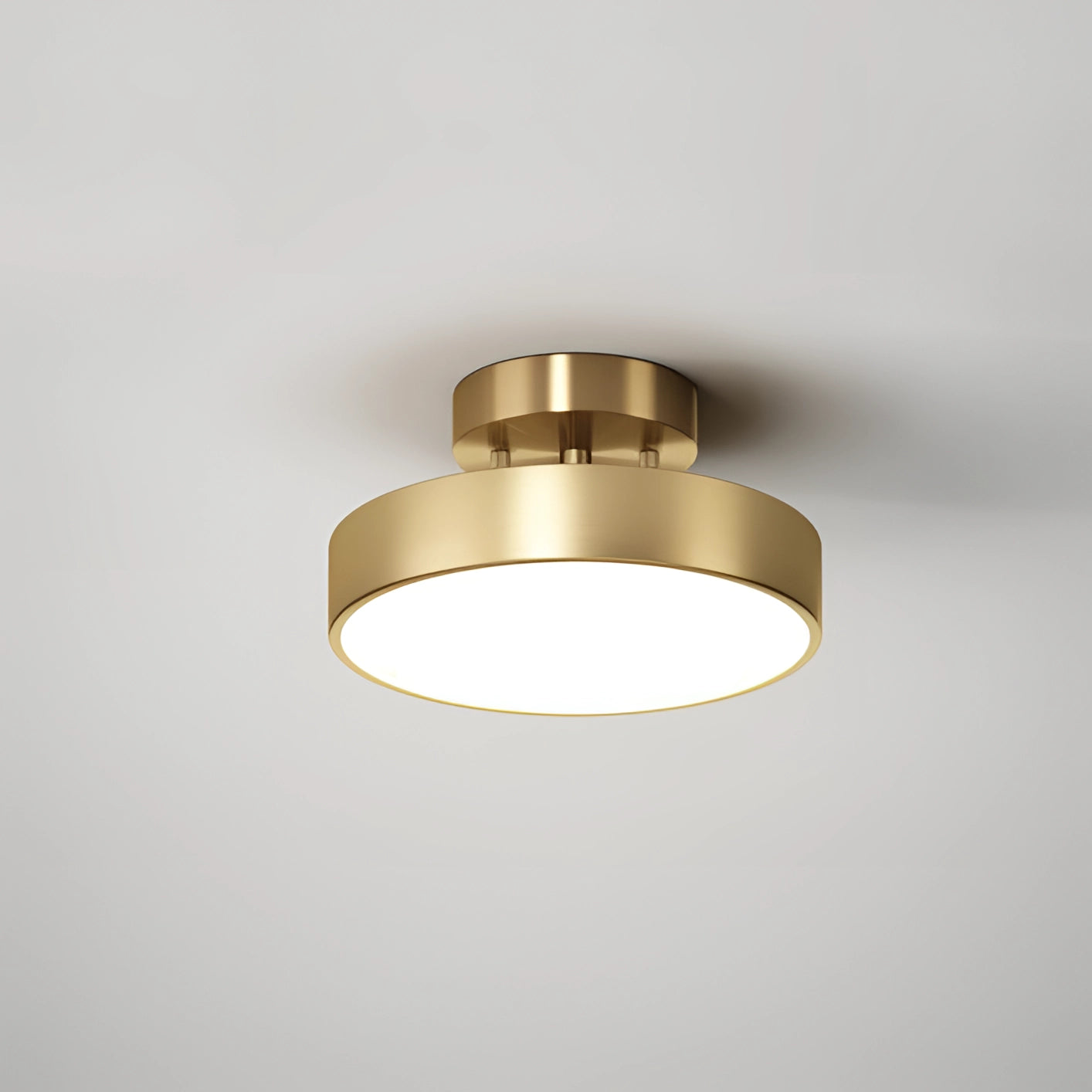 Modern minimalist gold LED flush mount circular ceiling light.