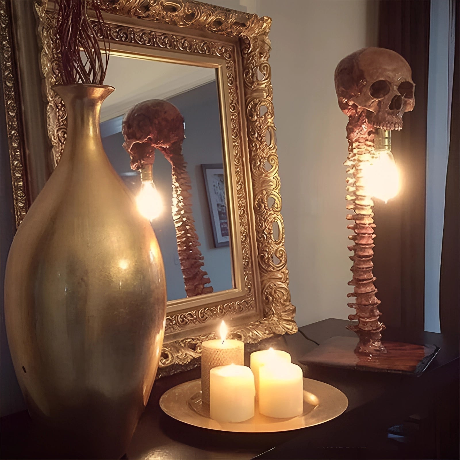 Eerie Glow Skull and Spine Lamp for Chilling Decor