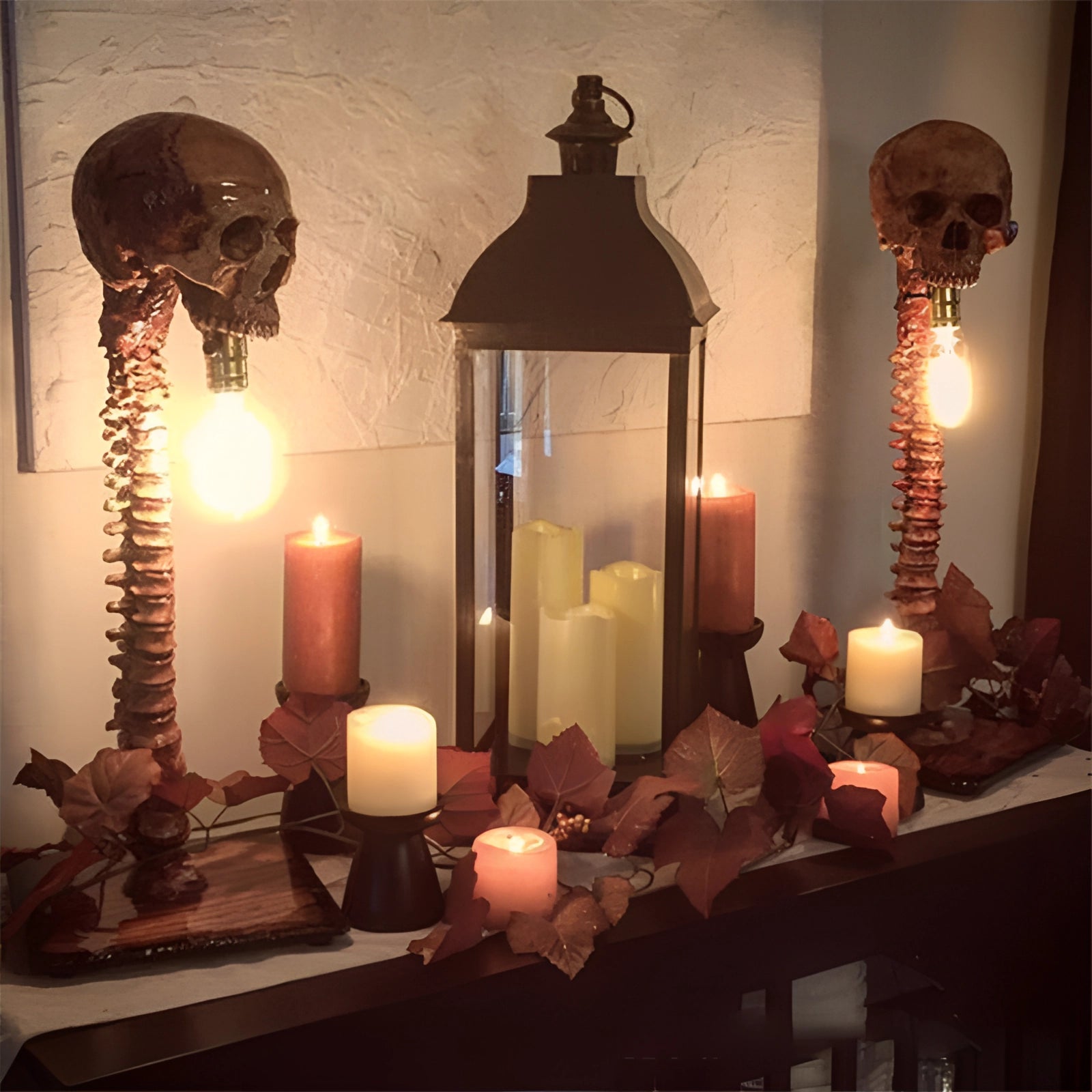 Eerie Glow Skull and Spine Lamp for Chilling Decor