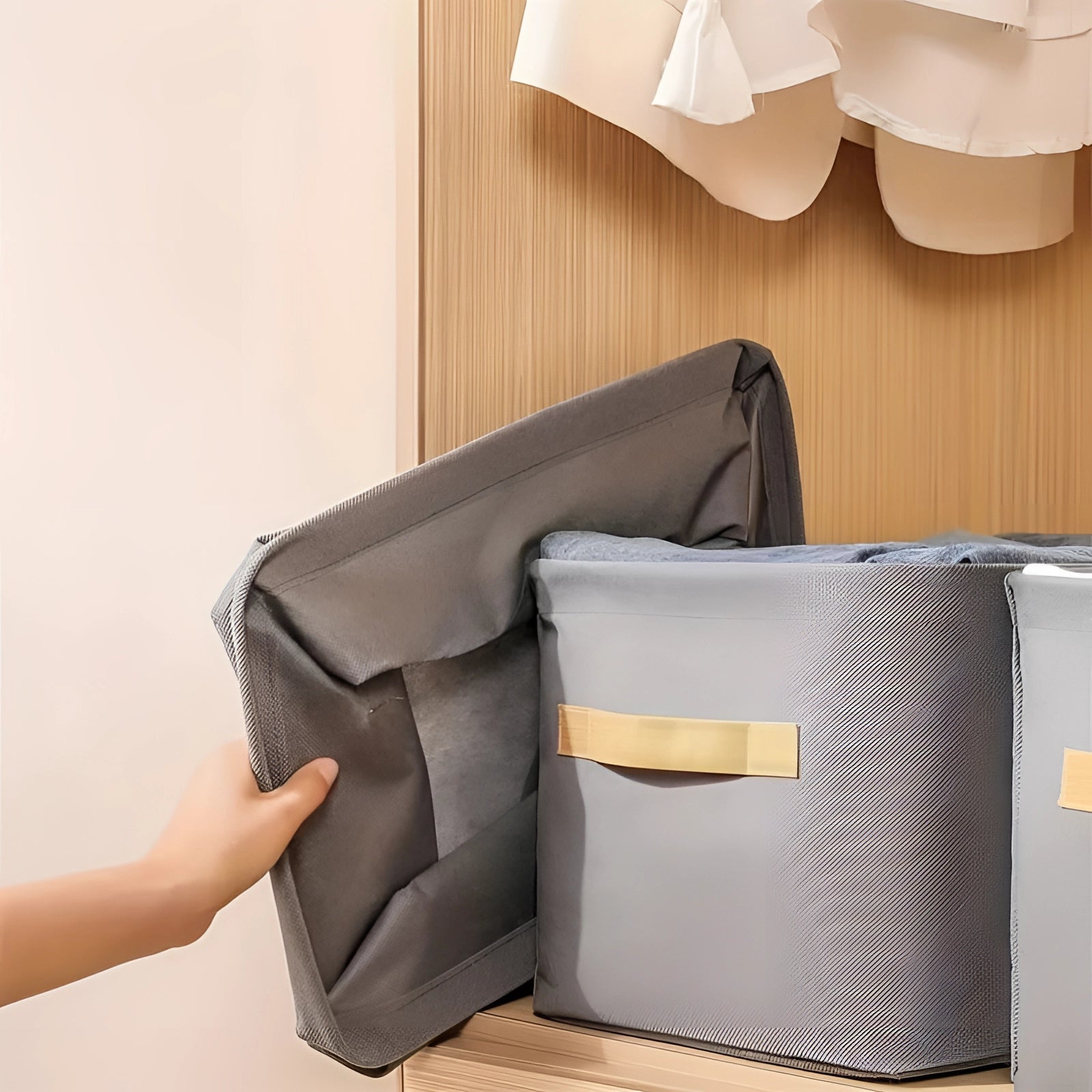 Grey Foldable Fabric Storage Bins - Space-Saving Organizers