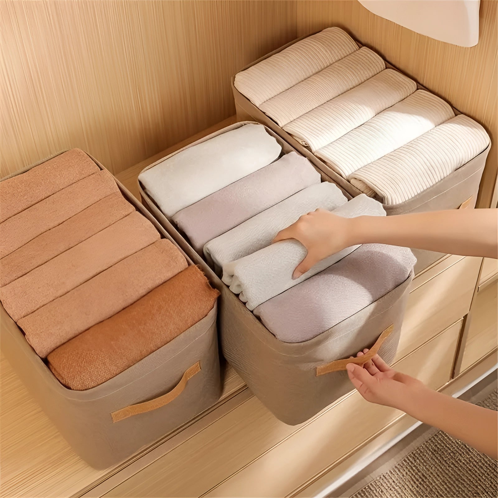 Grey Foldable Fabric Storage Bins - Space-Saving Organizers