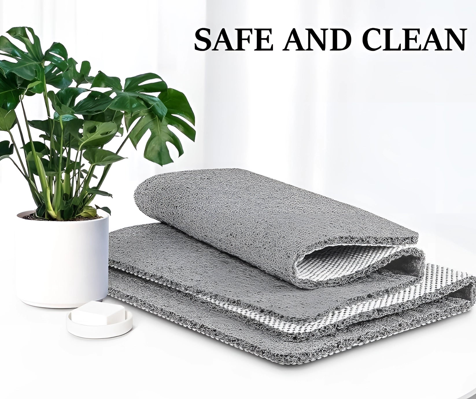 Grey non-slip quick-dry microfiber bathroom mat on display, showcasing its rectangular shape.