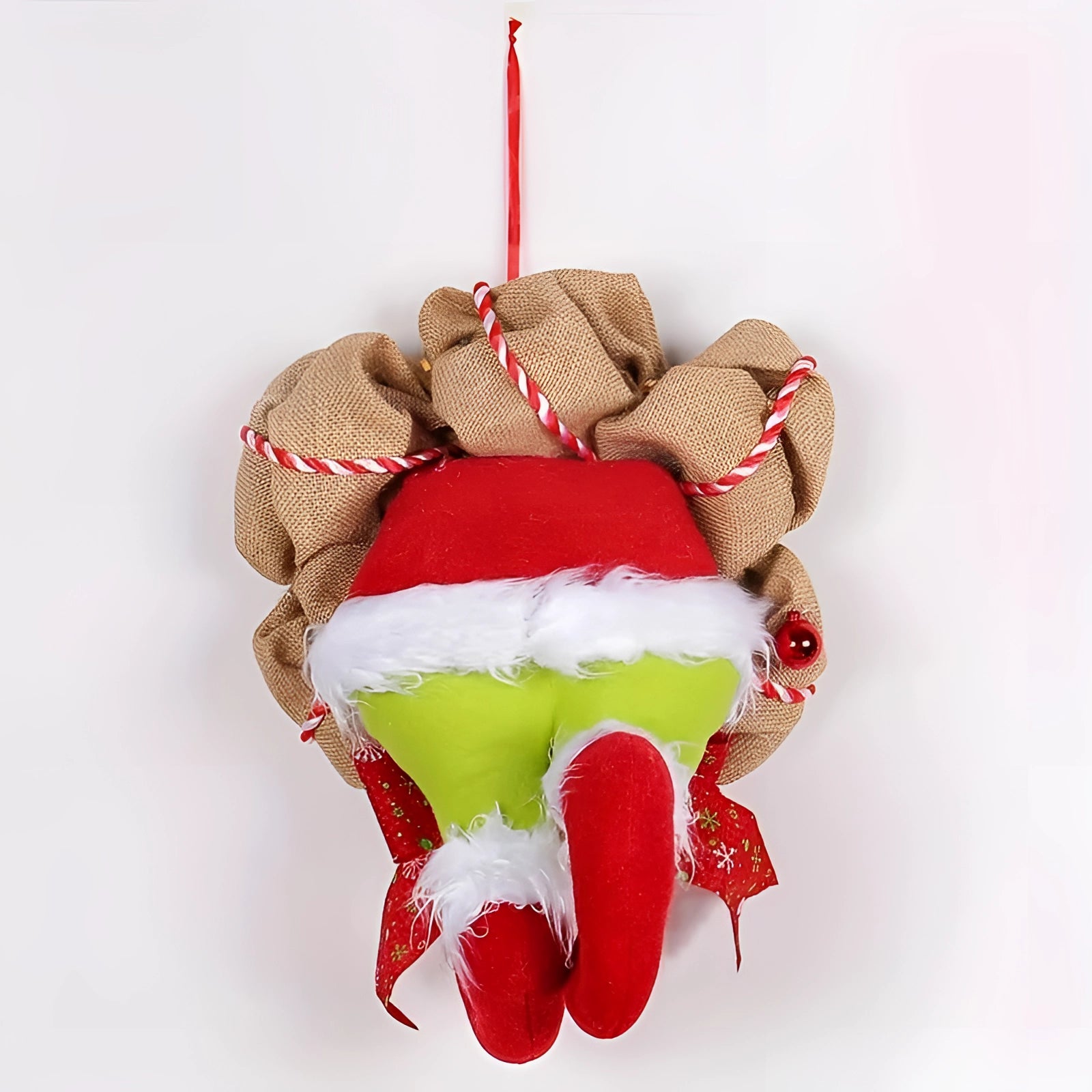 Grinch Wreath - Burlap Santa Door Decor, Whimsical Xmas Ornament
