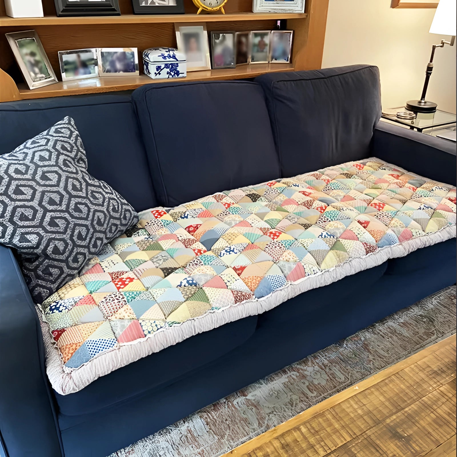 Handmade Colorful Patchwork Quilt with Vintage Fabric