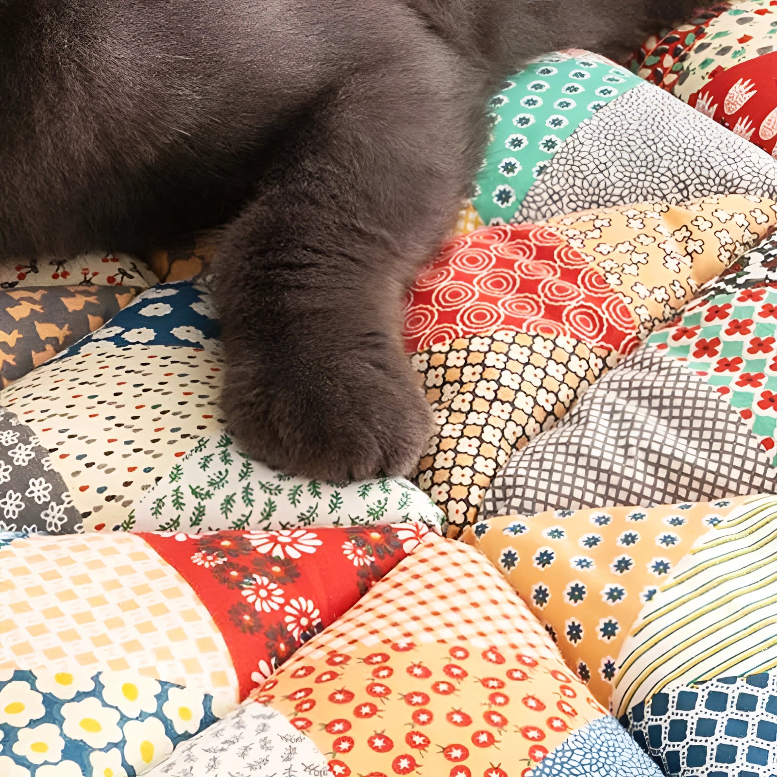 Handmade Colorful Patchwork Quilt with Vintage Fabric