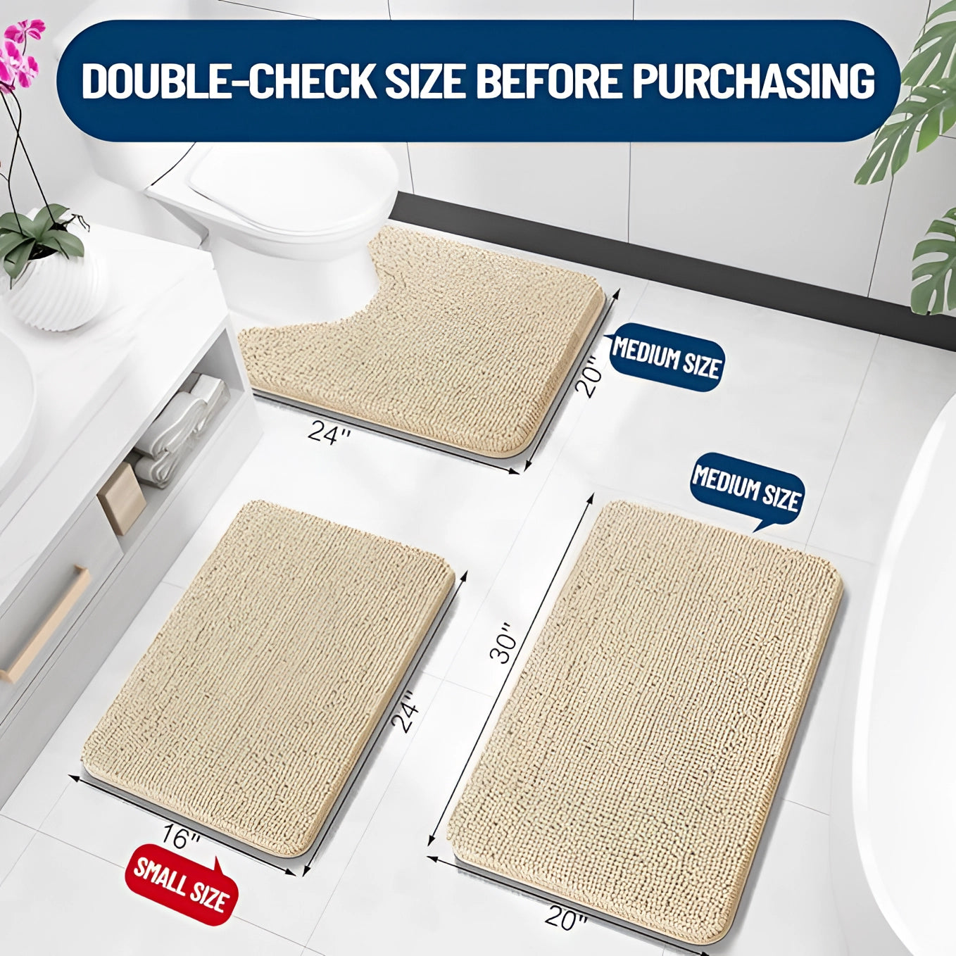 High-Absorbency Quick-Dry Beige Bath Mat - Durable & Soft Rug