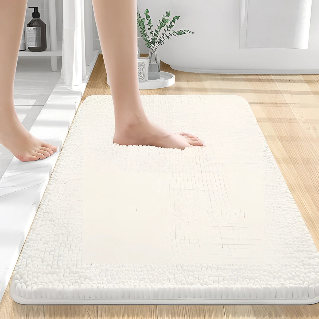 High-Absorbency Quick-Dry Beige Bath Mat - Durable & Soft Rug
