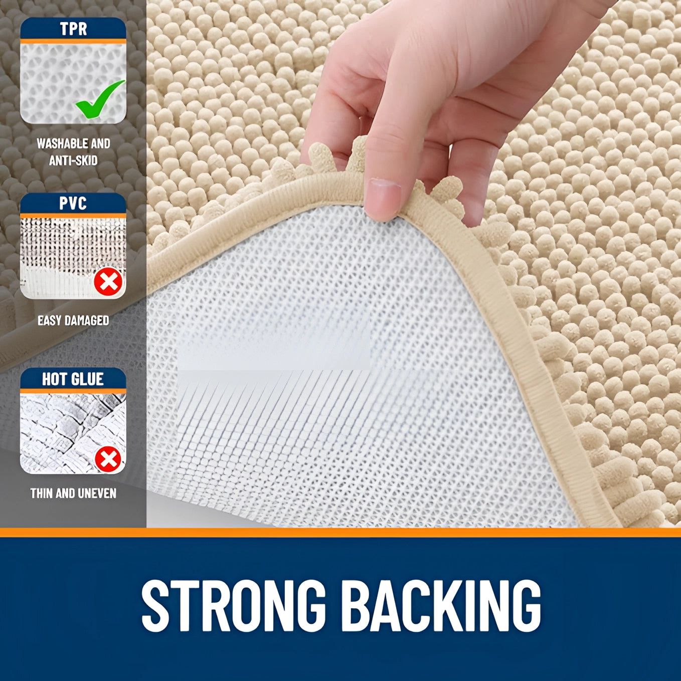High-Absorbency Quick-Dry Beige Bath Mat - Durable & Soft Rug