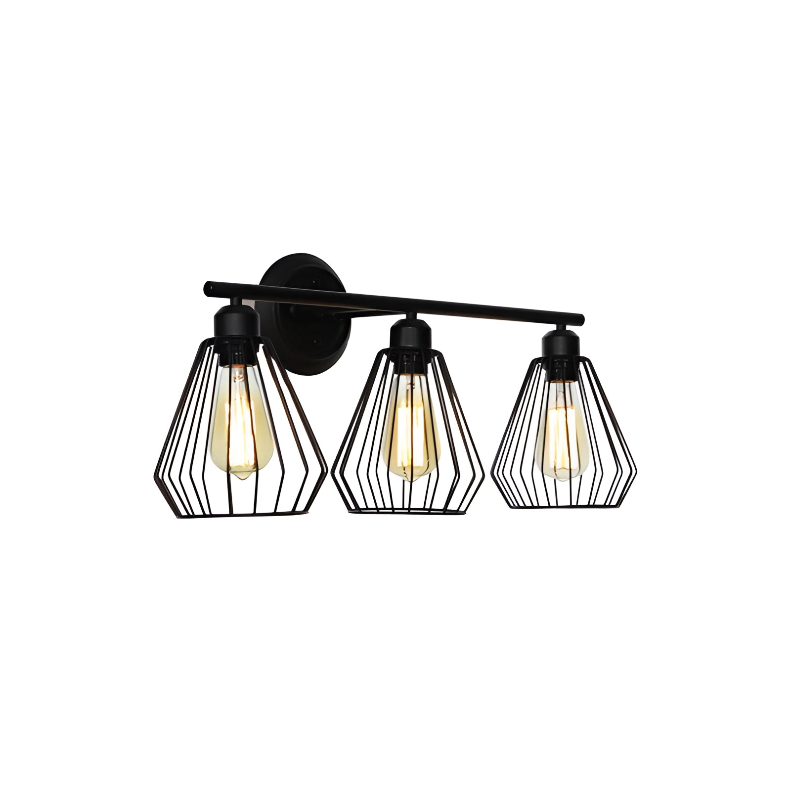 Industrial geometric metal cage pendant light fixture with an Edison bulb, featuring a cylindrical metal design and circular elements, suitable for home decoration and contemporary interior lighting.