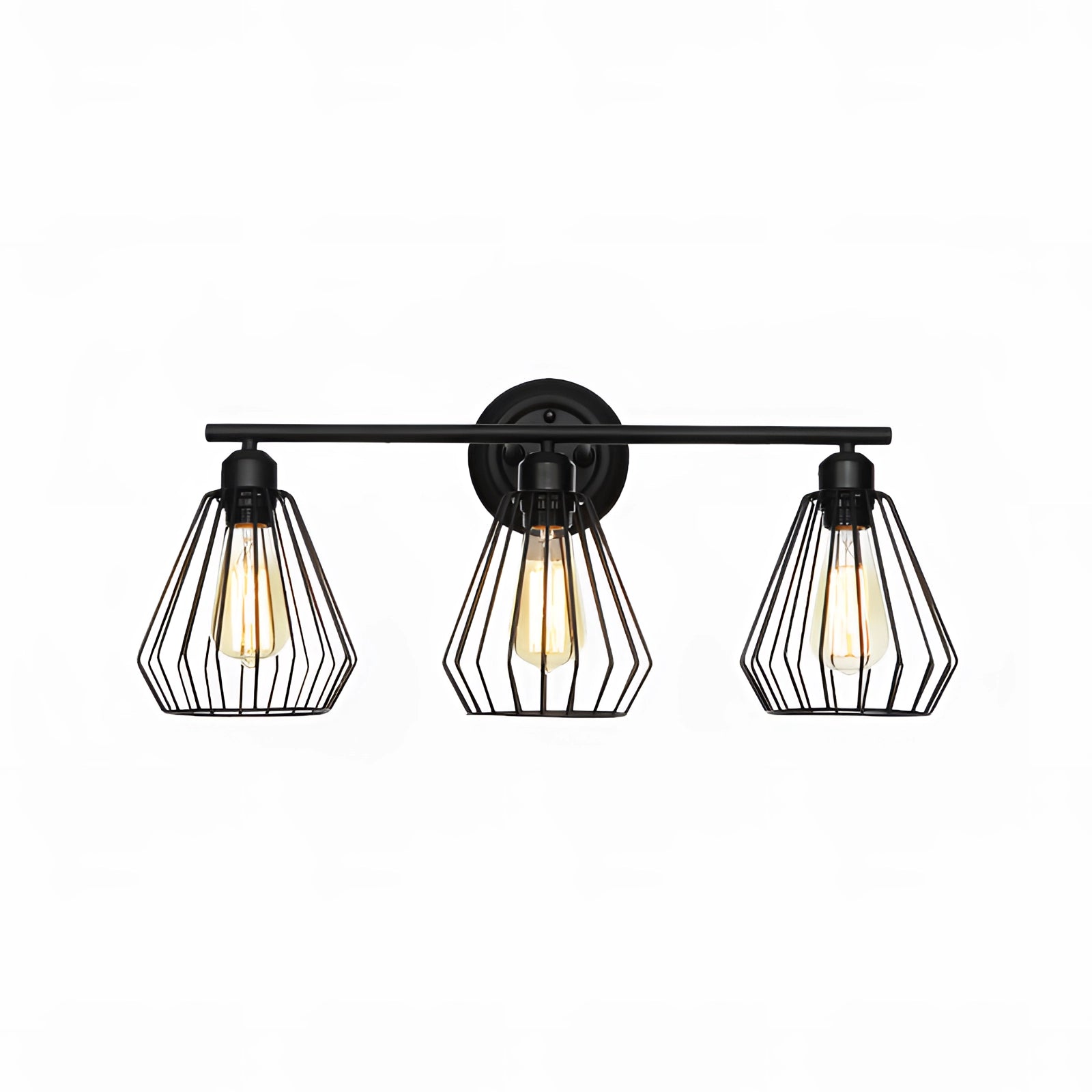 Industrial geometric metal cage pendant light featuring an Edison bulb, showcasing a sleek metal cage design hanging from the ceiling.