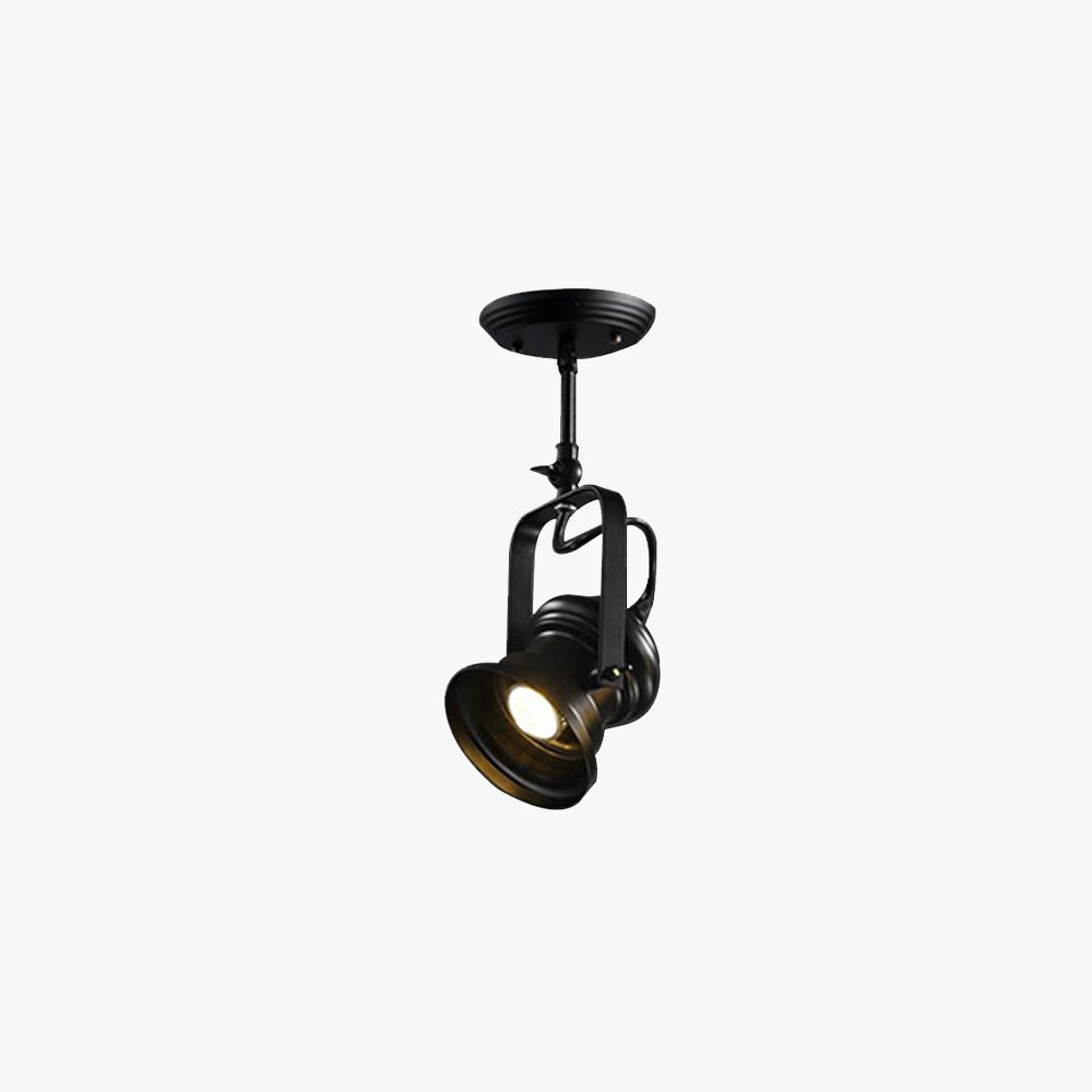 Industrial vintage adjustable pendant light with a black metal fixture, featuring a circular design and exposed light bulb, suitable for ceiling installation.