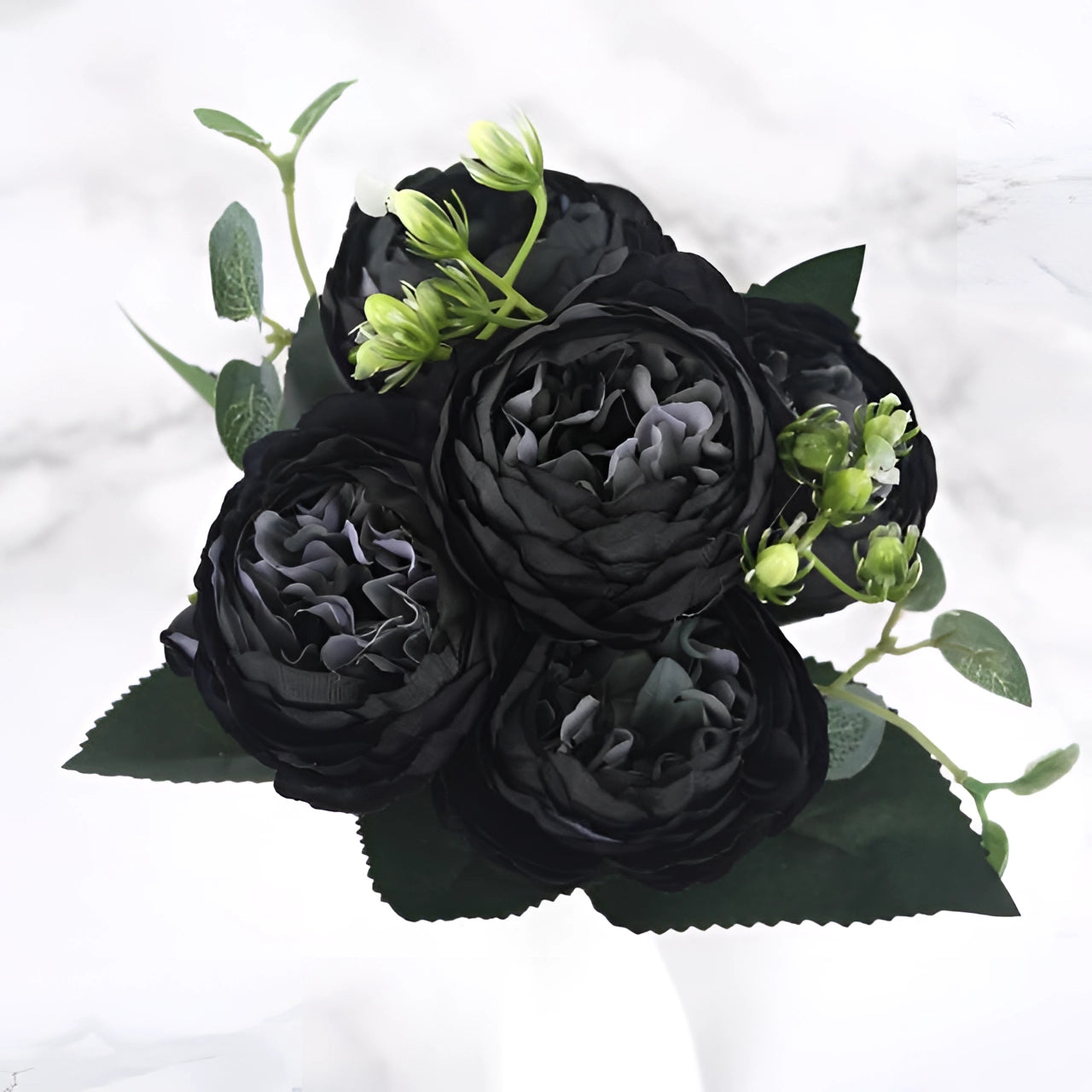 Ivory peony silk floral set featuring realistic ivory peonies and delicate petals, elegantly arranged in a sophisticated bouquet, perfect for luxury weddings and special occasions.