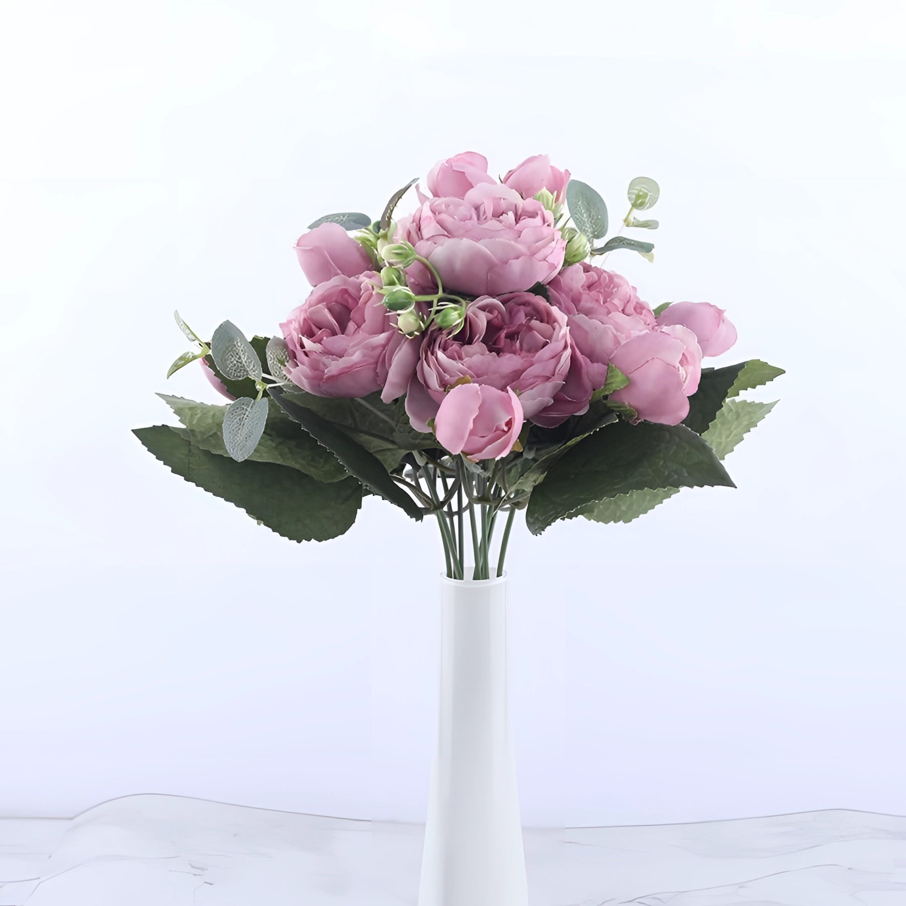 Ivory Peony Silk Floral Set featuring elegantly crafted artificial flowers with soft pink petals arranged in a luxurious bouquet, ideal for weddings and special occasions.