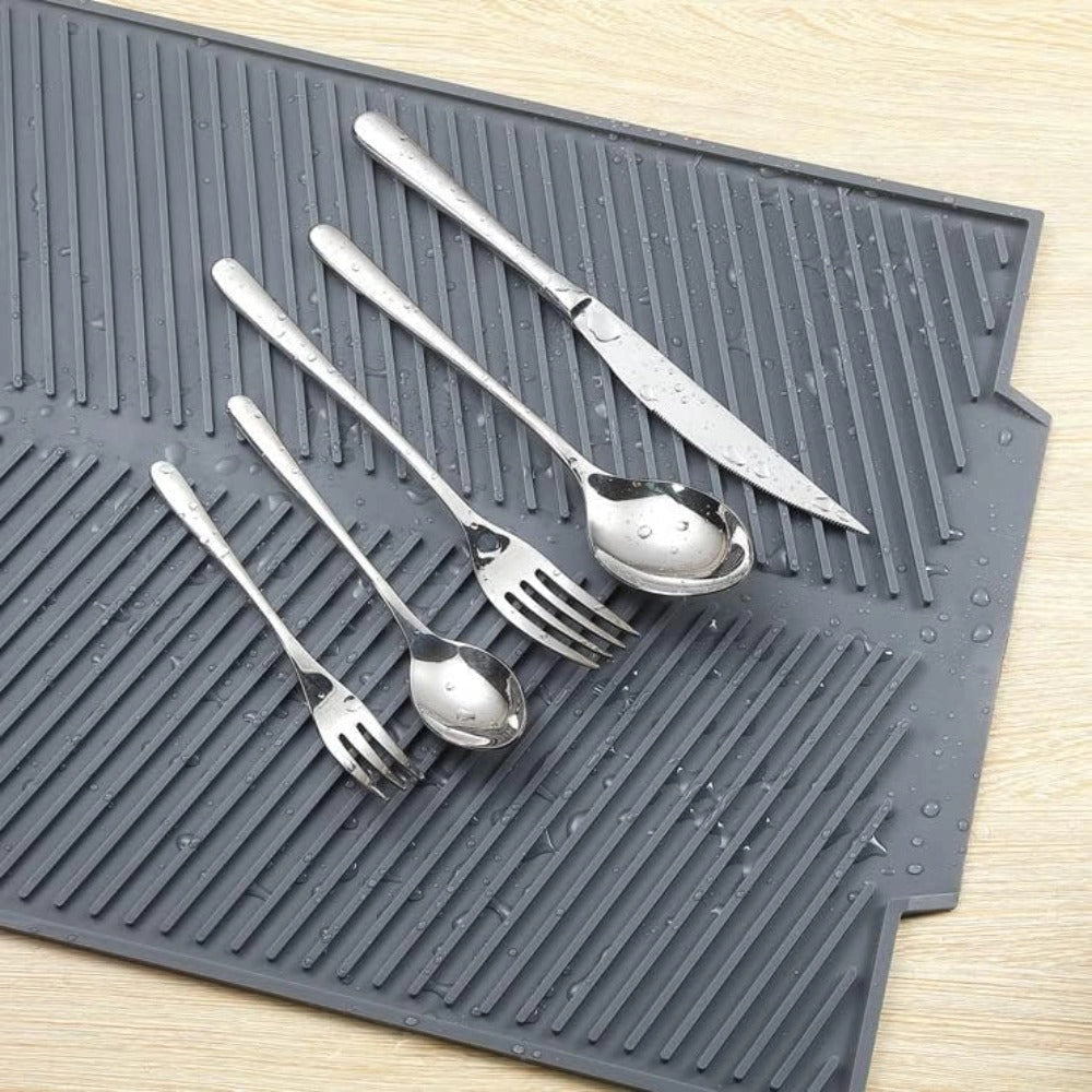 Large Grey Silicone Non-Slip Dish Drying Mat, Heat-Resistant, Dishwasher Safe