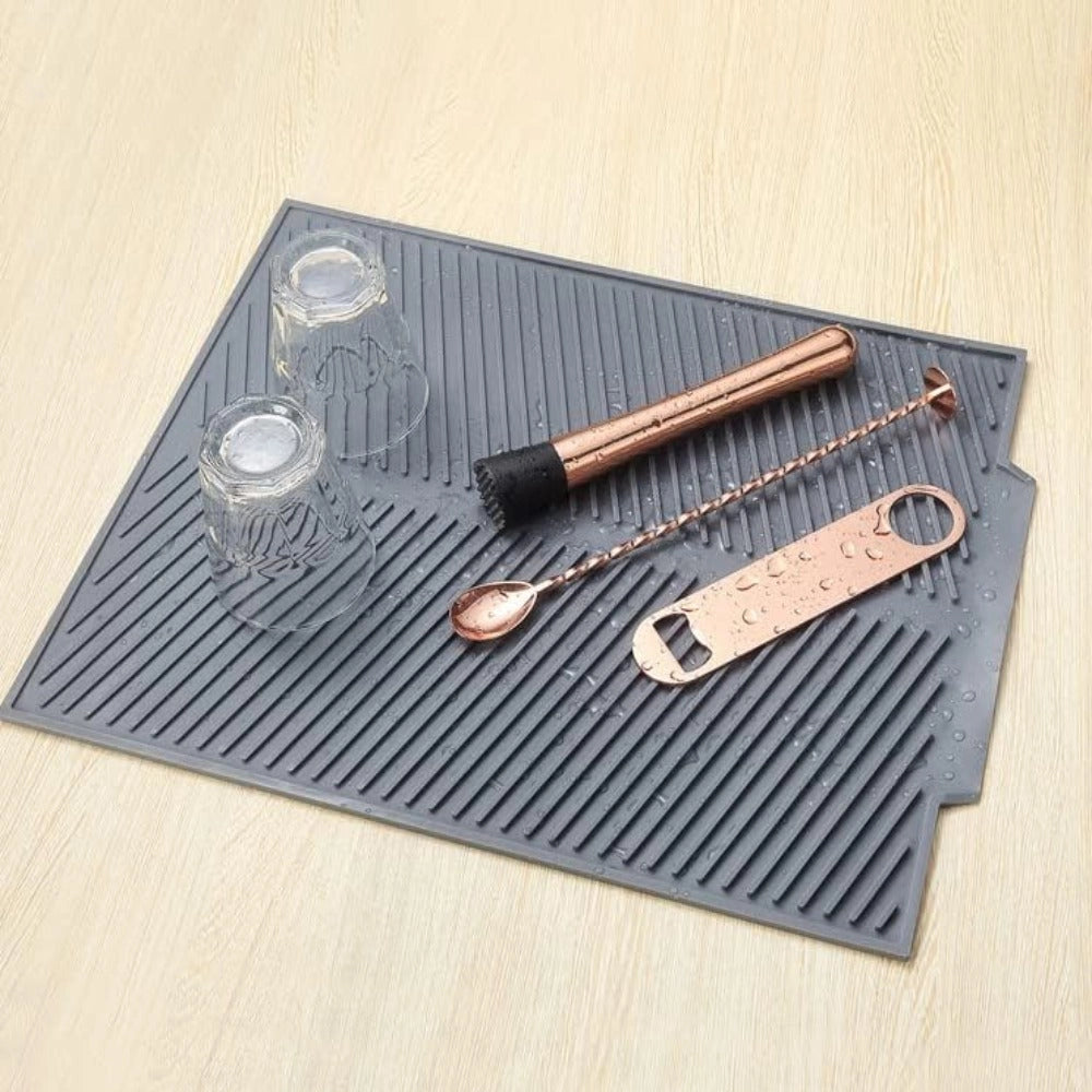 Large Grey Silicone Non-Slip Dish Drying Mat, Heat-Resistant, Dishwasher Safe