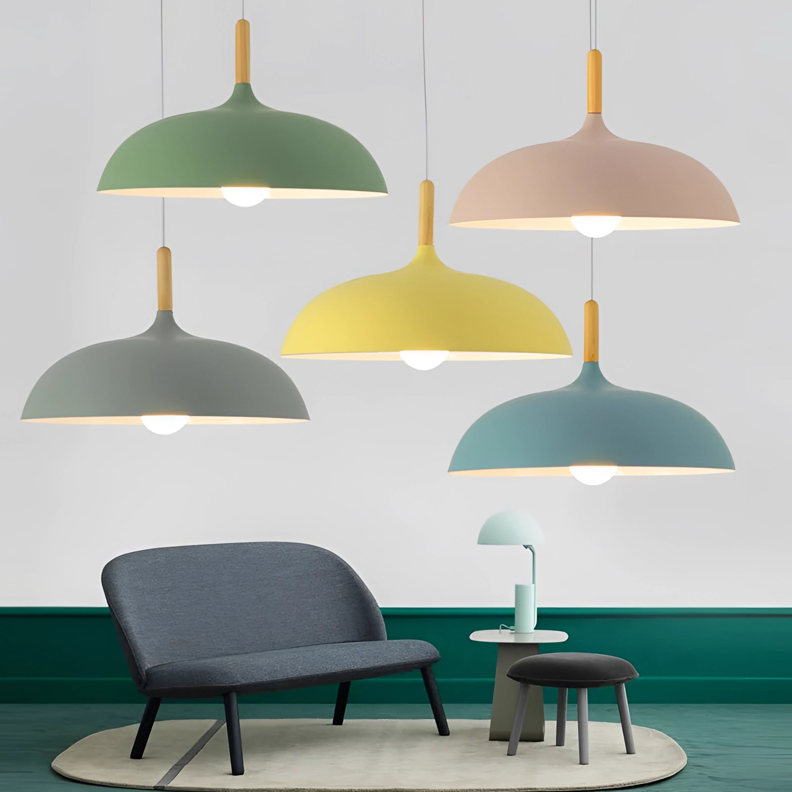 Large Teal Pendant Light - Scandinavian Modern Kitchen Lamp