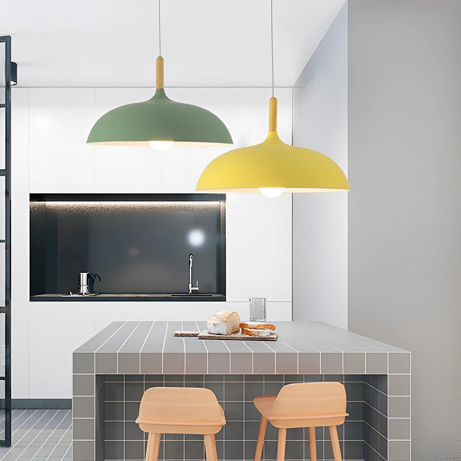 Large Teal Pendant Light - Scandinavian Modern Kitchen Lamp