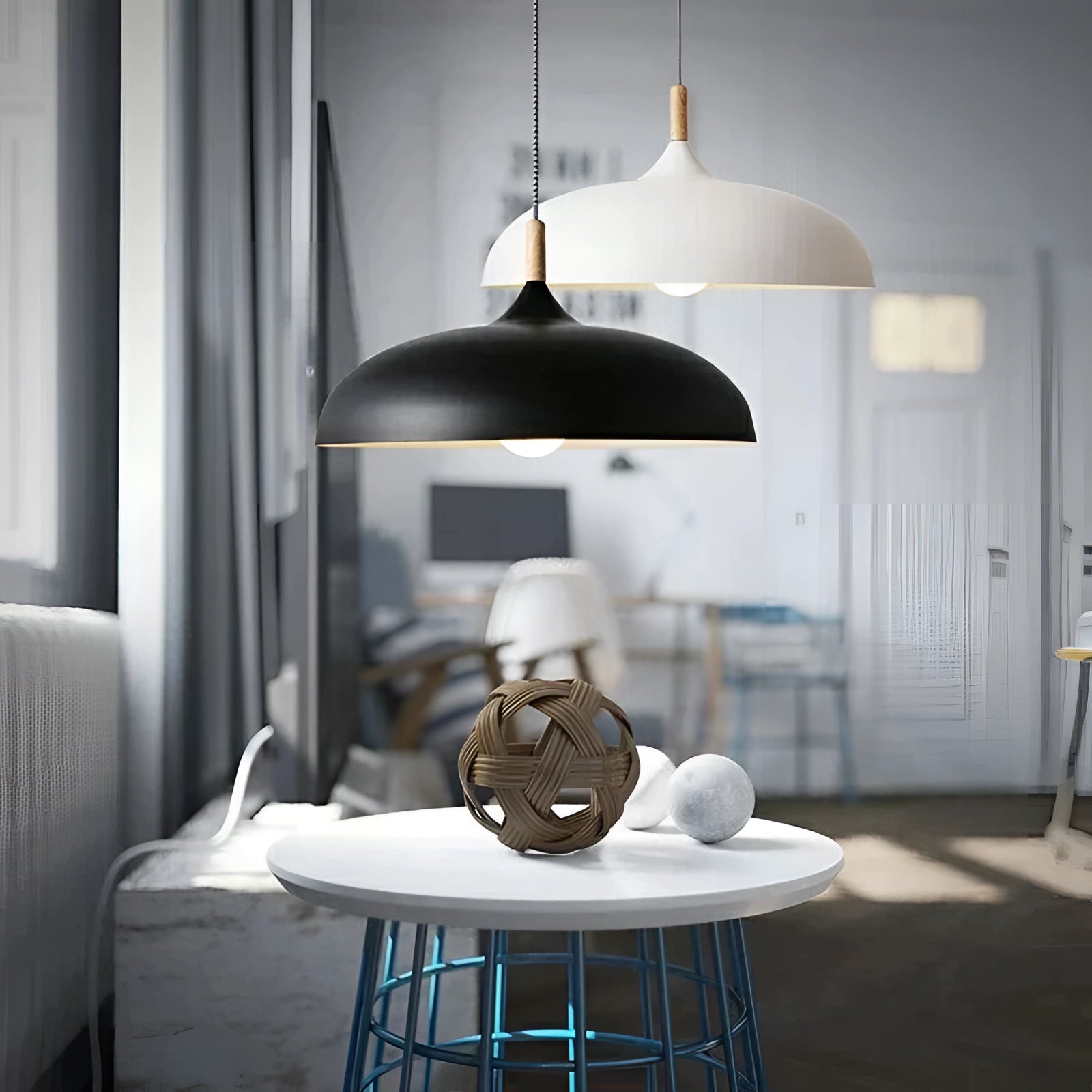 Large Teal Pendant Light - Scandinavian Modern Kitchen Lamp