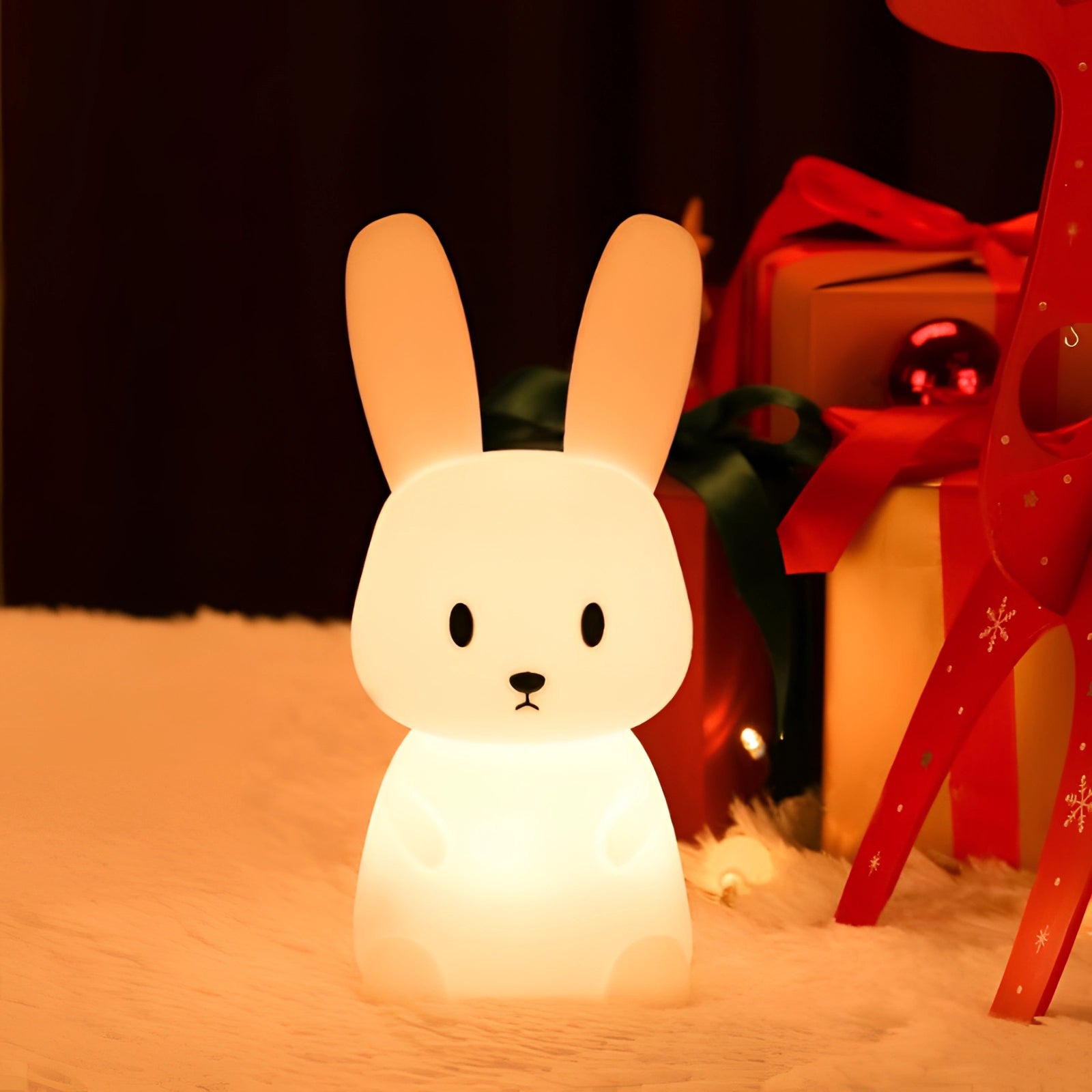Cute LED bunny night light shaped like a rabbit, battery-powered, and designed as an adorable decorative lamp.