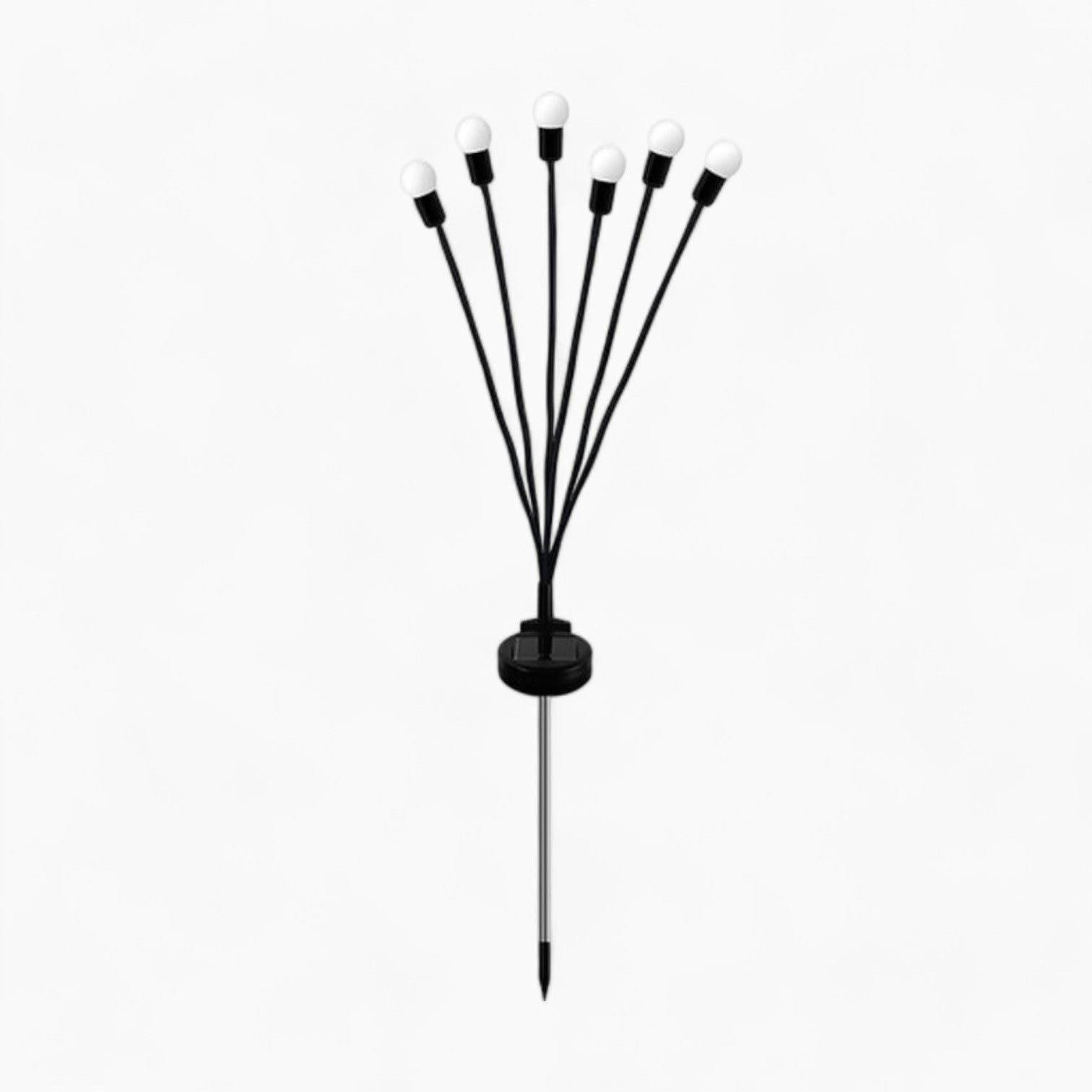LED solar stake lights with a decorative design featuring electric blue hues, resembling twigs in an artistic pattern. These energy-efficient, waterproof lights are displayed in a balanced arrangement, suitable for outdoor events.