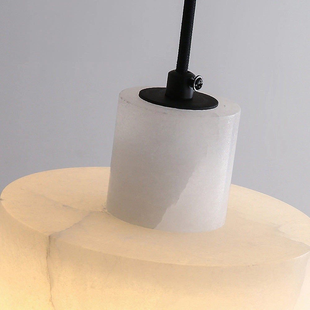 Luxury Alabaster Pendant Light with Natural Stone in White, Minimalist Ceiling Lamp, ∅ 6.2" x H 6.2" (D16cm*H16cm), Cylindrical Shape