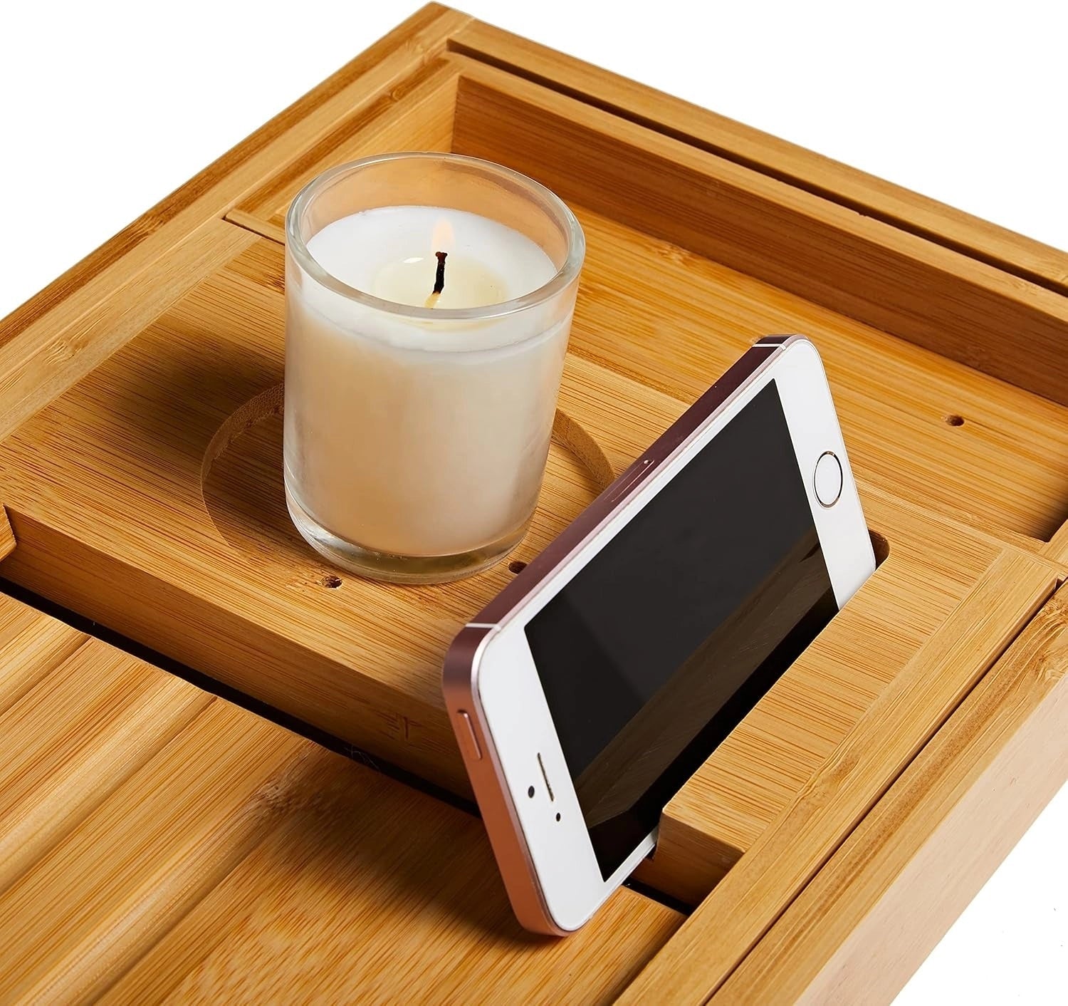 Luxury Bamboo Bath Caddy - Adjustable Tray with Wine & Book Holder