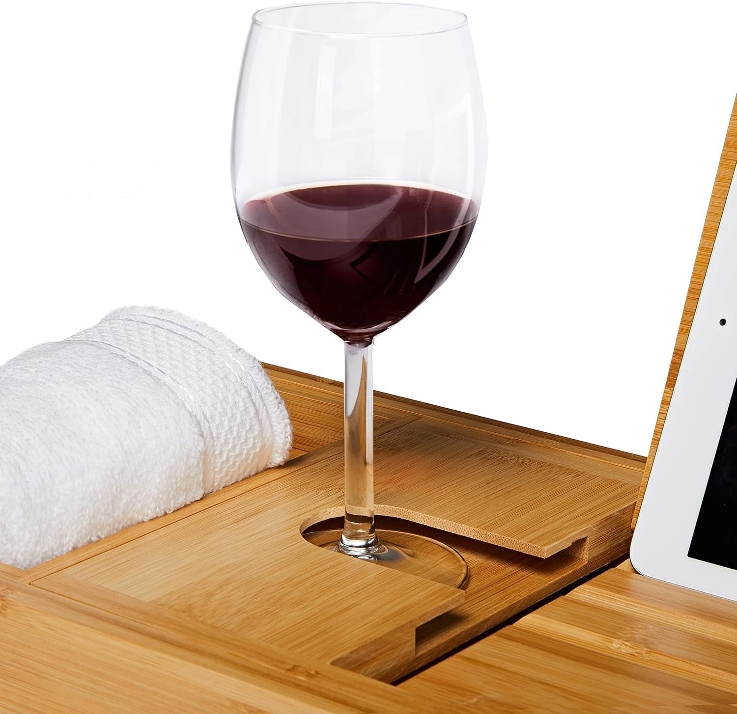 Luxury Bamboo Bath Caddy - Adjustable Tray with Wine & Book Holder