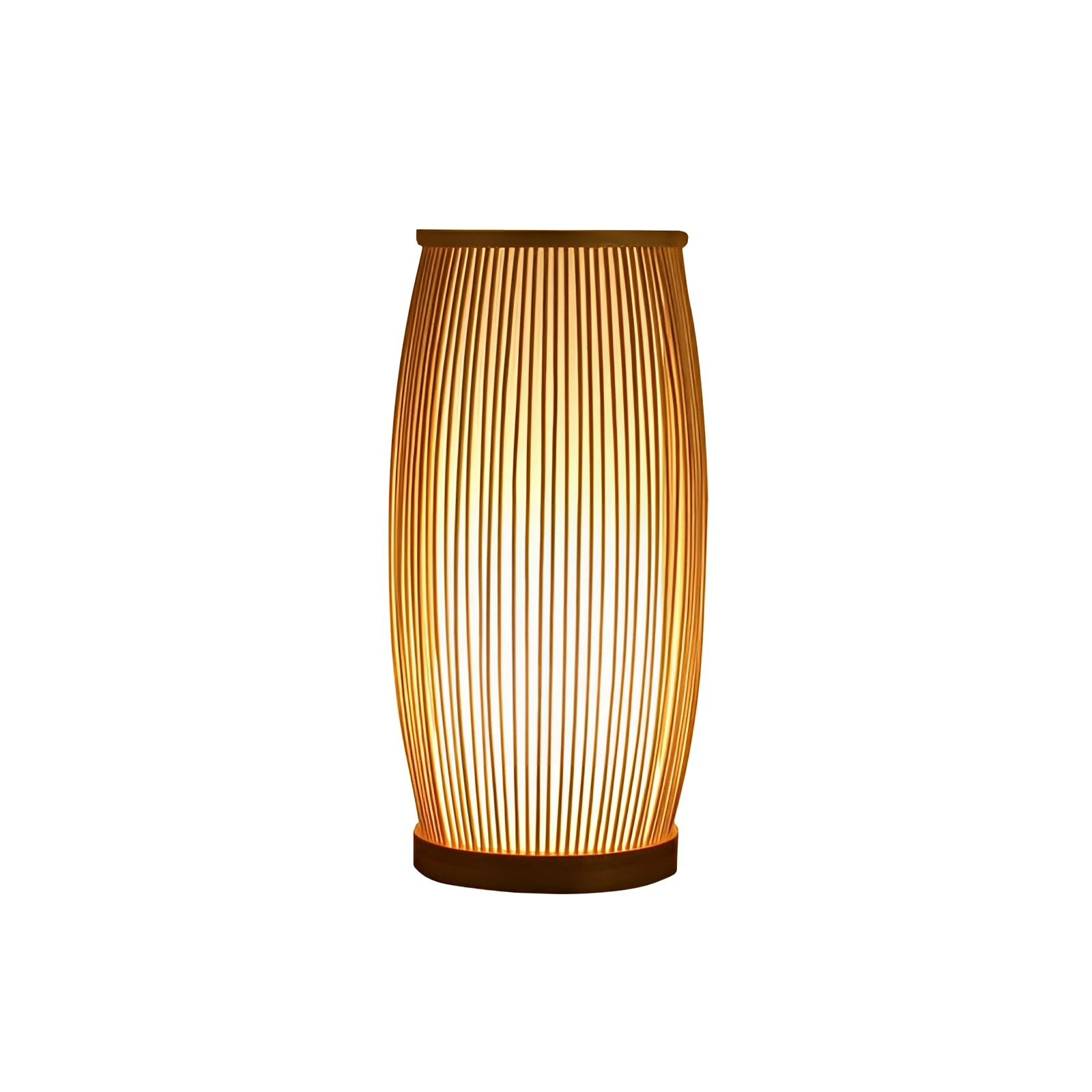Luxury bamboo bedside lamp with a modern design, featuring a cylindrical wooden base and a chic lampshade, perfect for stylish bedroom lighting.