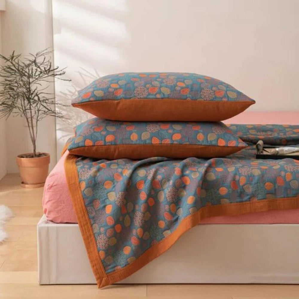 Luxury Blue-Orange Floral Bedding Set - Modern Stylish Duvet Cover