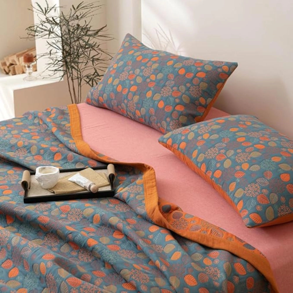 Luxury Blue-Orange Floral Bedding Set - Modern Stylish Duvet Cover