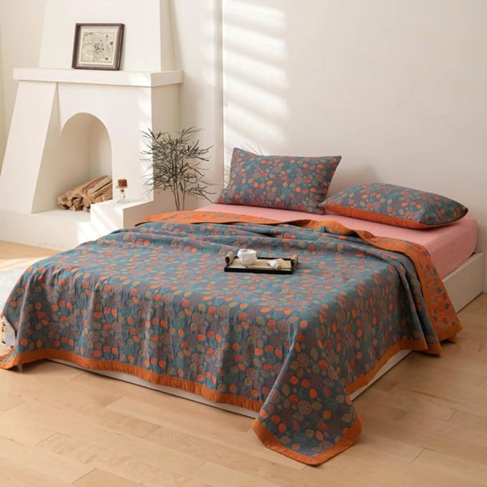 Luxury Blue-Orange Floral Bedding Set - Modern Stylish Duvet Cover
