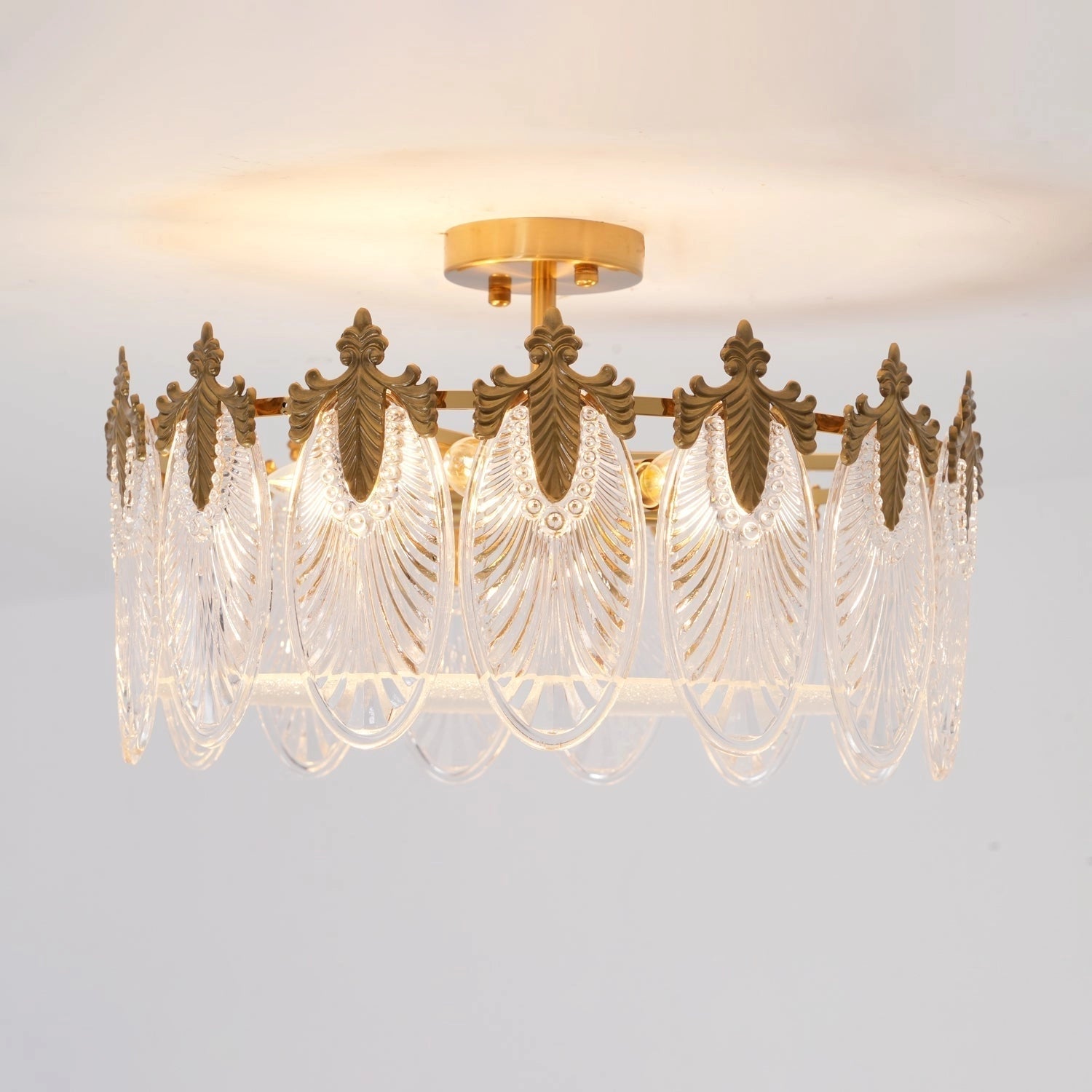 Luxury Crystal Chandelier with Gold Leaf Finish and Vintage Design, Hanging from Ceiling