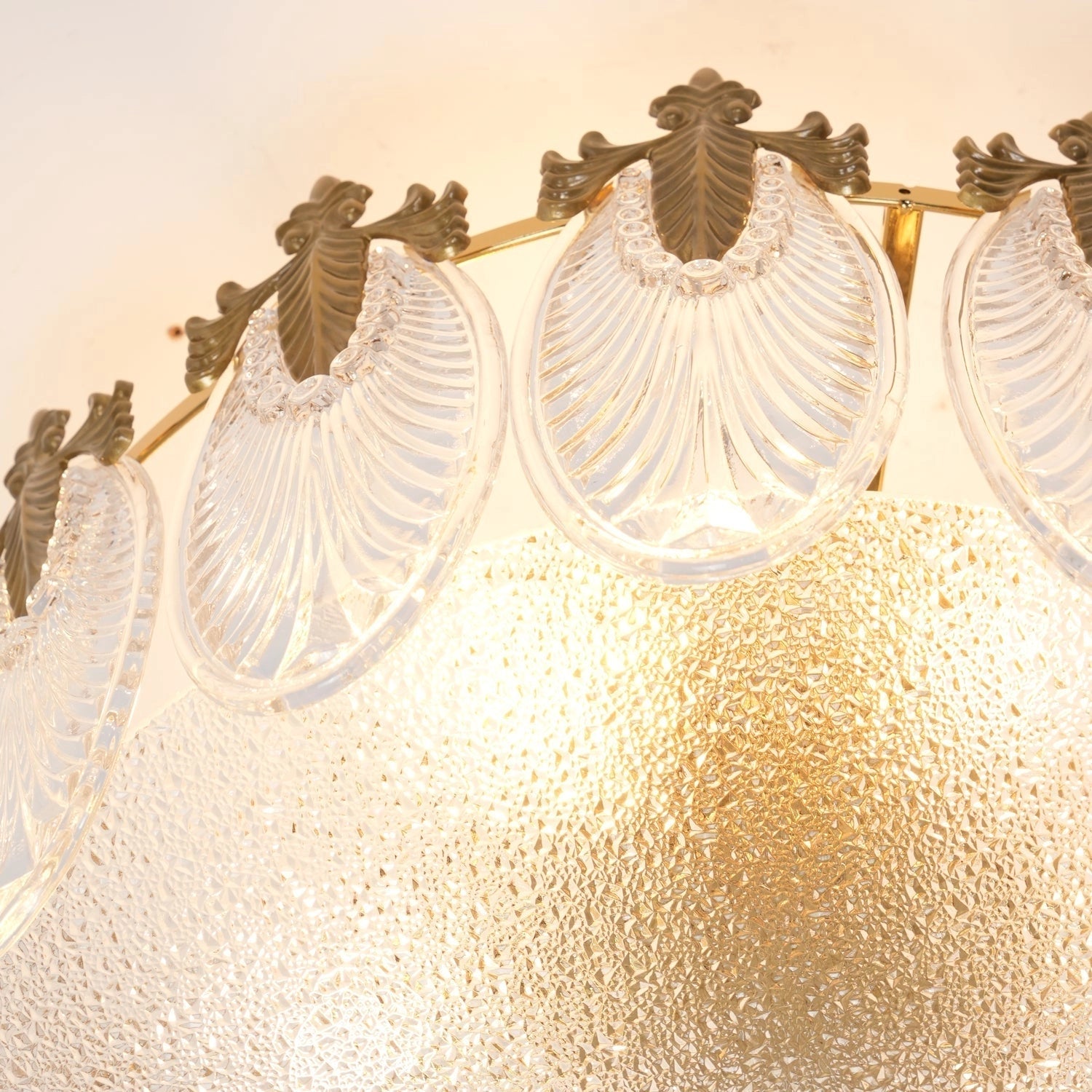 Luxury crystal chandelier with gold leaf finish, vintage ceiling light fixture featuring intricate embellishments and elegant design.