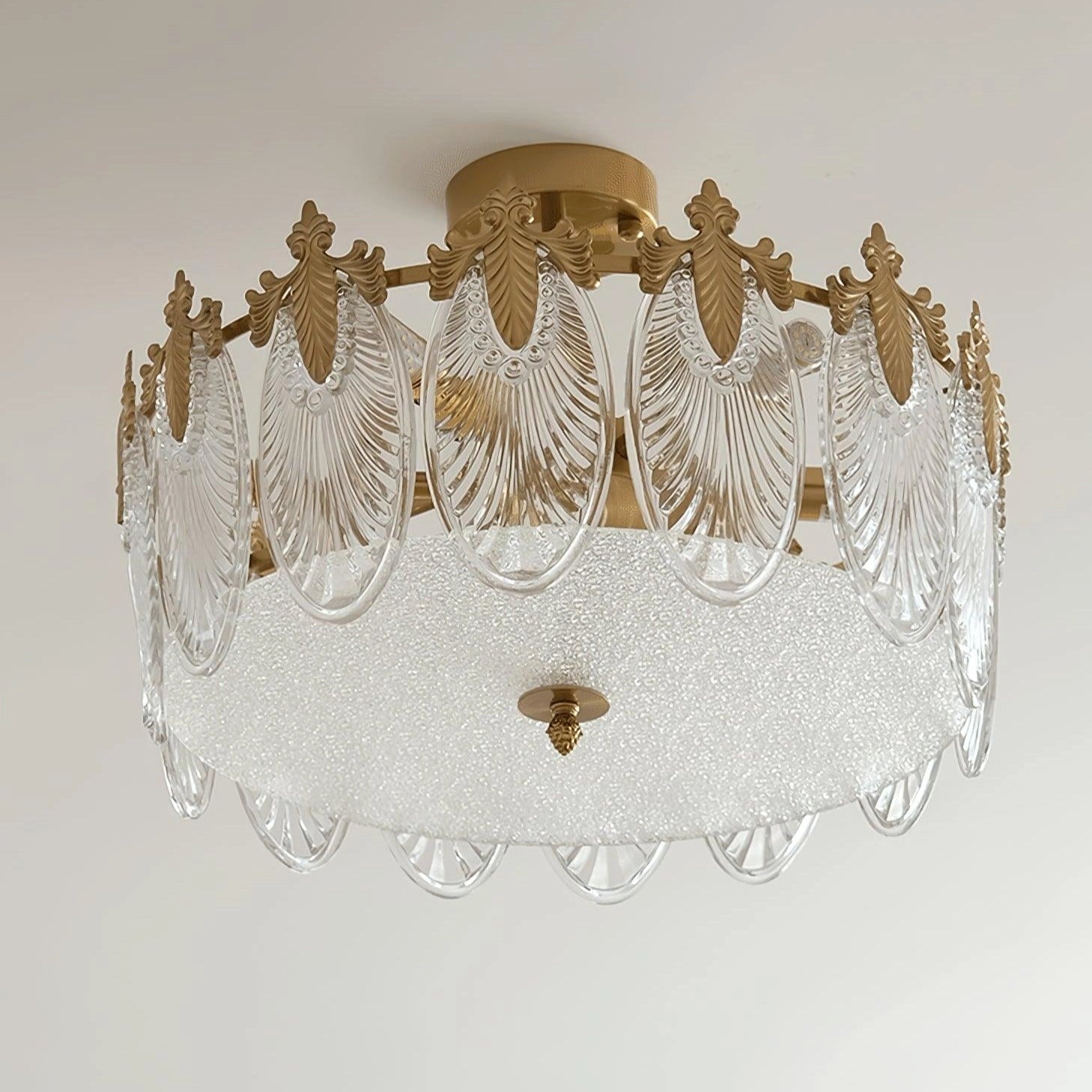 Luxury Crystal Chandelier with Gold Leaf Vintage Design Hanging from Ceiling