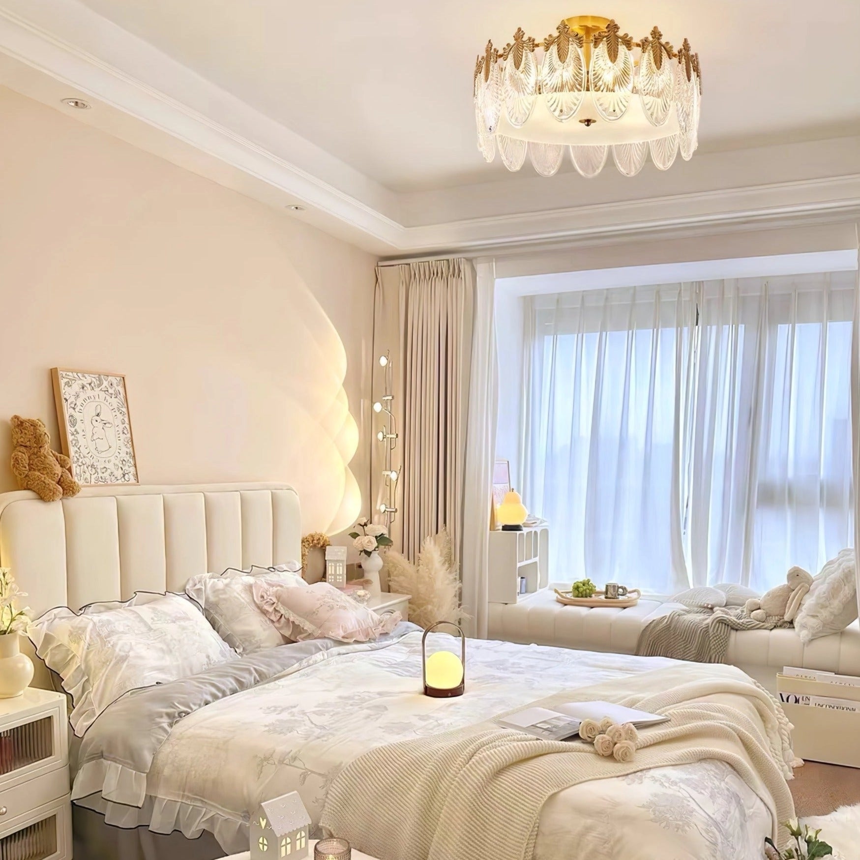 Luxury crystal chandelier with gold leaf accents, vintage ceiling light fixture, elegant lighting centerpiece in a stylish interior design setting.