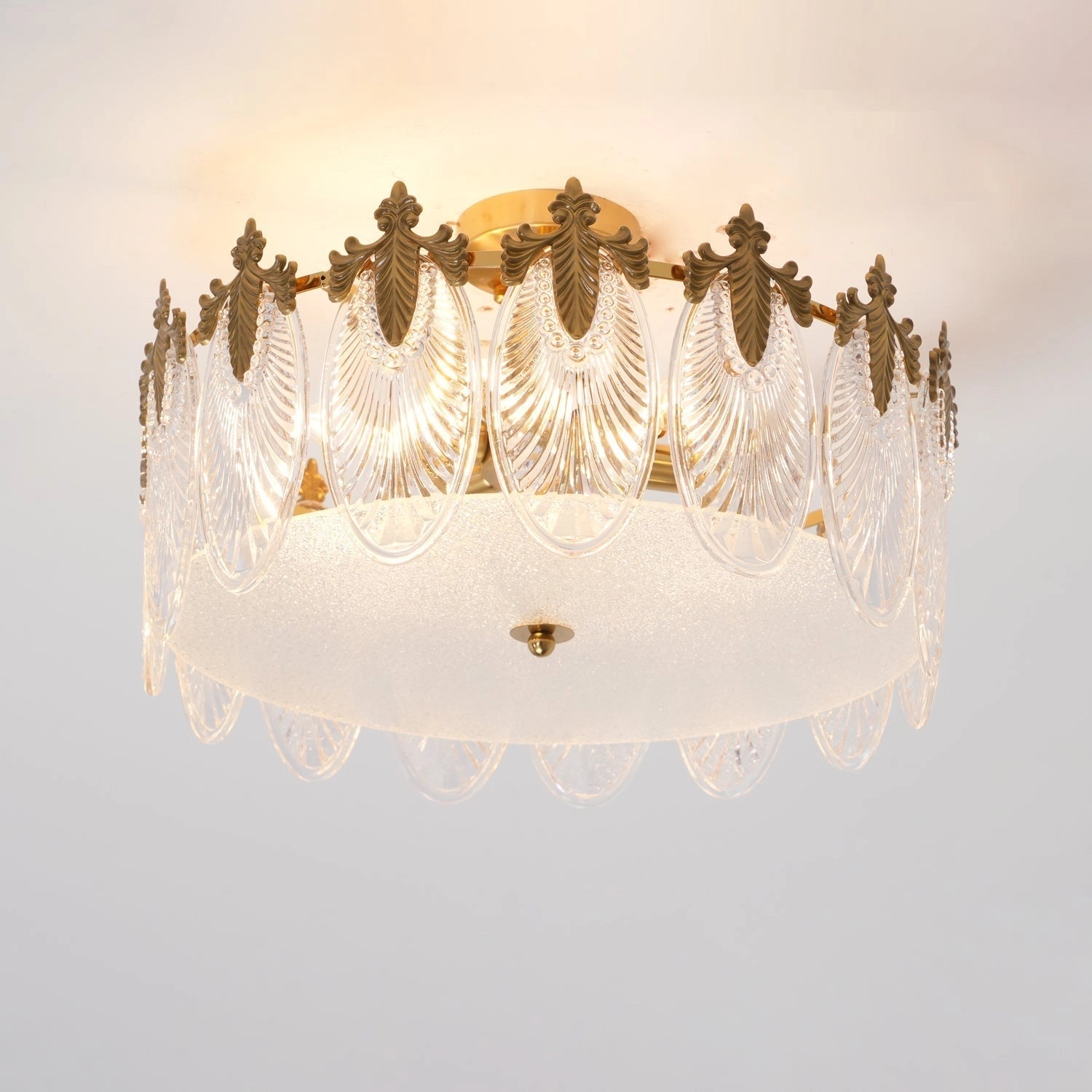 Luxury Crystal Chandelier with Gold Leaf Vintage Design, Rectangular Ceiling Light Fixture with Intricate Patterns.
