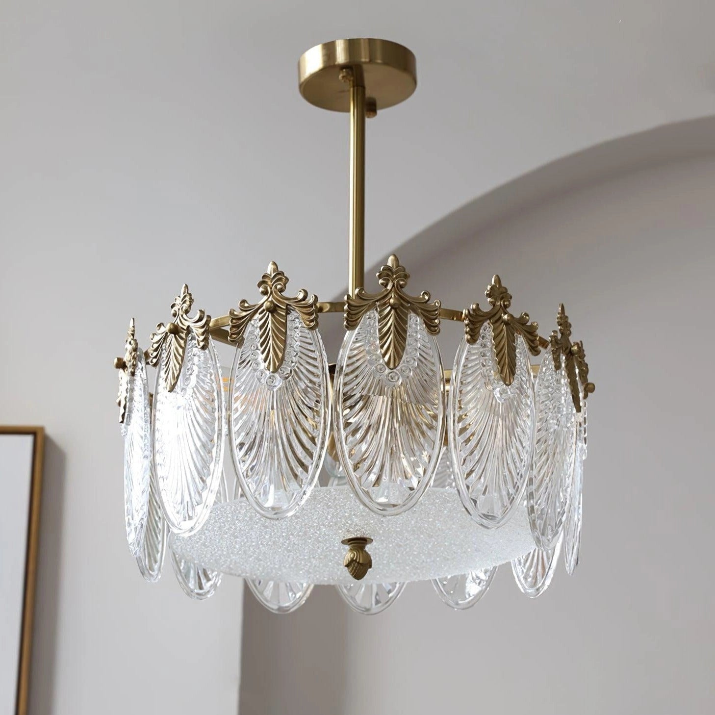 Luxury Crystal Chandelier with Gold Leaf Finish, Five Heads, 15.7-inch Diameter, 9.1-inch Height, Copper and Clear Crystal Ceiling Light Fixture.