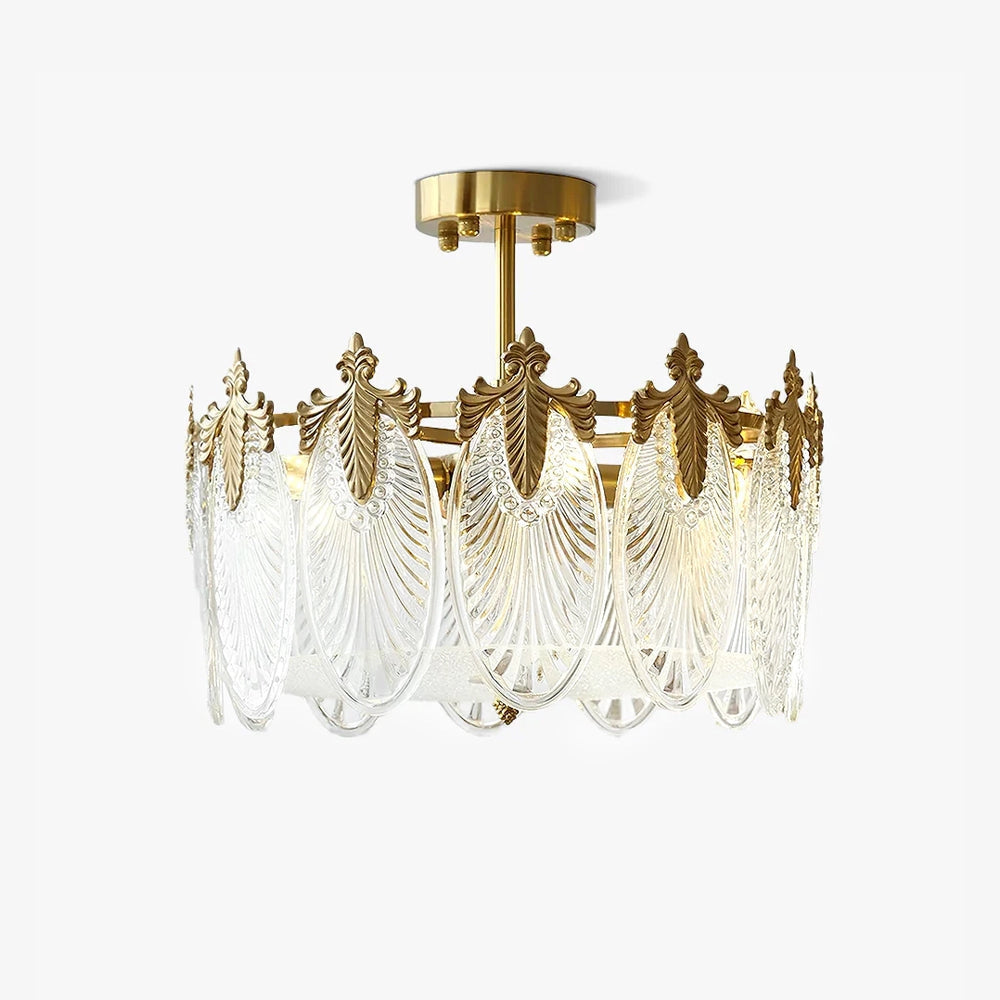 Luxurious gold leaf crystal chandelier with vintage design, hanging as a ceiling light fixture.